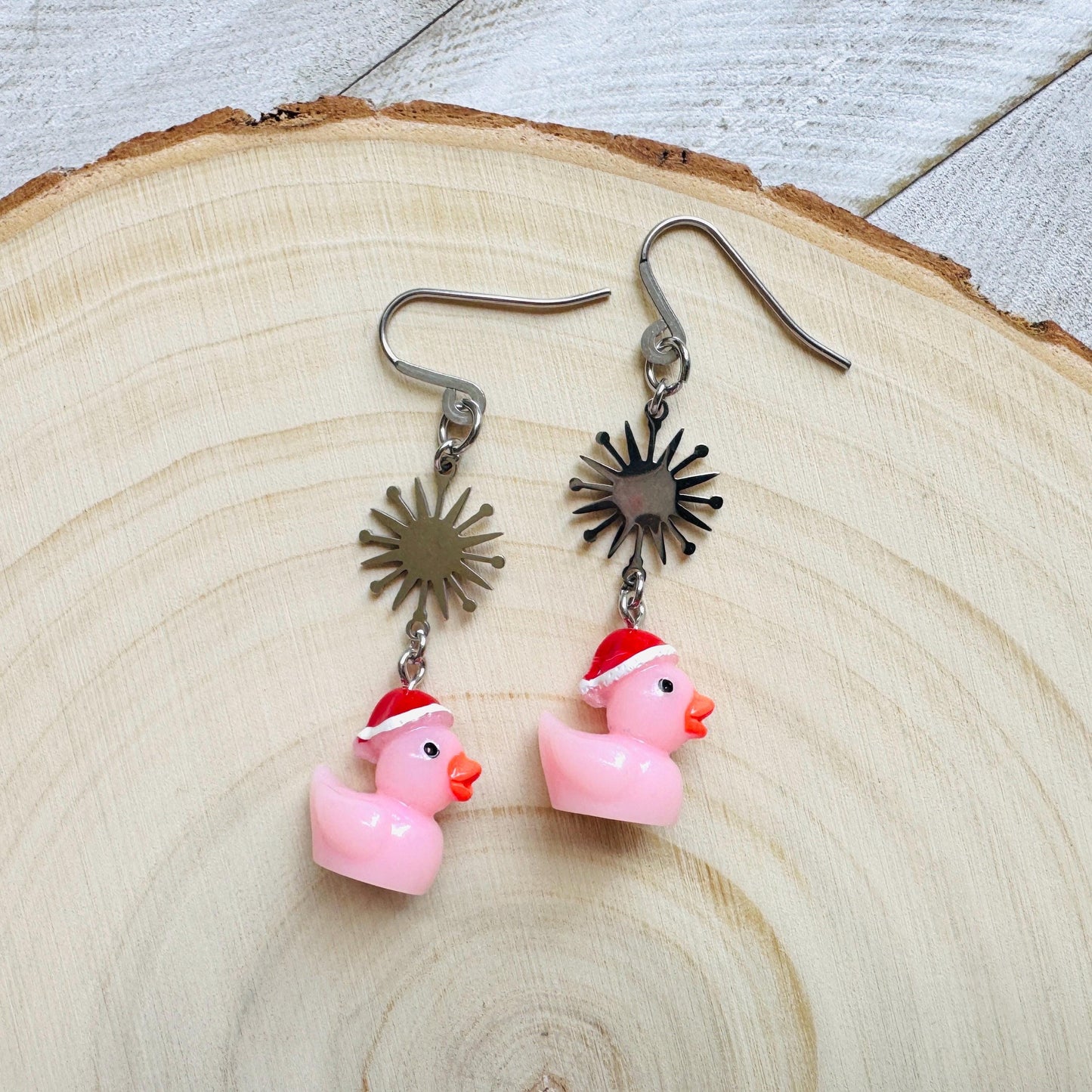 Duck Earrings, Pink Earrings, Holiday Earrings Dangle, Whimsigoth Earrings, Silver, Wanderlust Jewelry, Best Christmas Gifts for Women