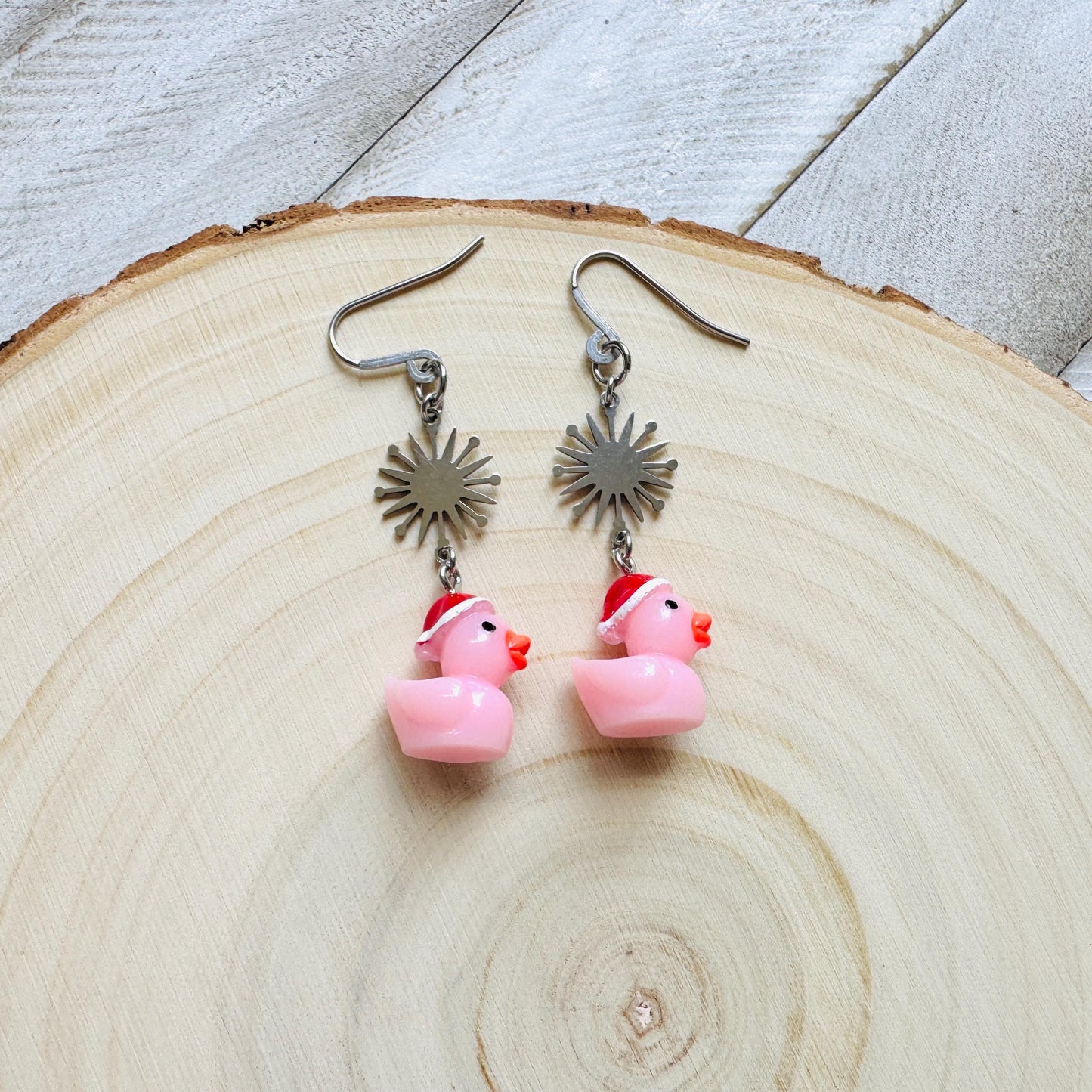 Duck Earrings, Pink Earrings, Holiday Earrings Dangle, Whimsigoth Earrings, Silver, Wanderlust Jewelry, Best Christmas Gifts for Women