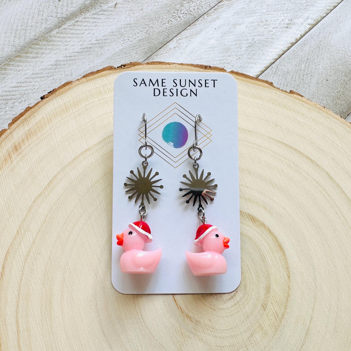 Duck Earrings, Pink Earrings, Holiday Earrings Dangle, Whimsigoth Earrings, Silver, Wanderlust Jewelry, Best Christmas Gifts for Women