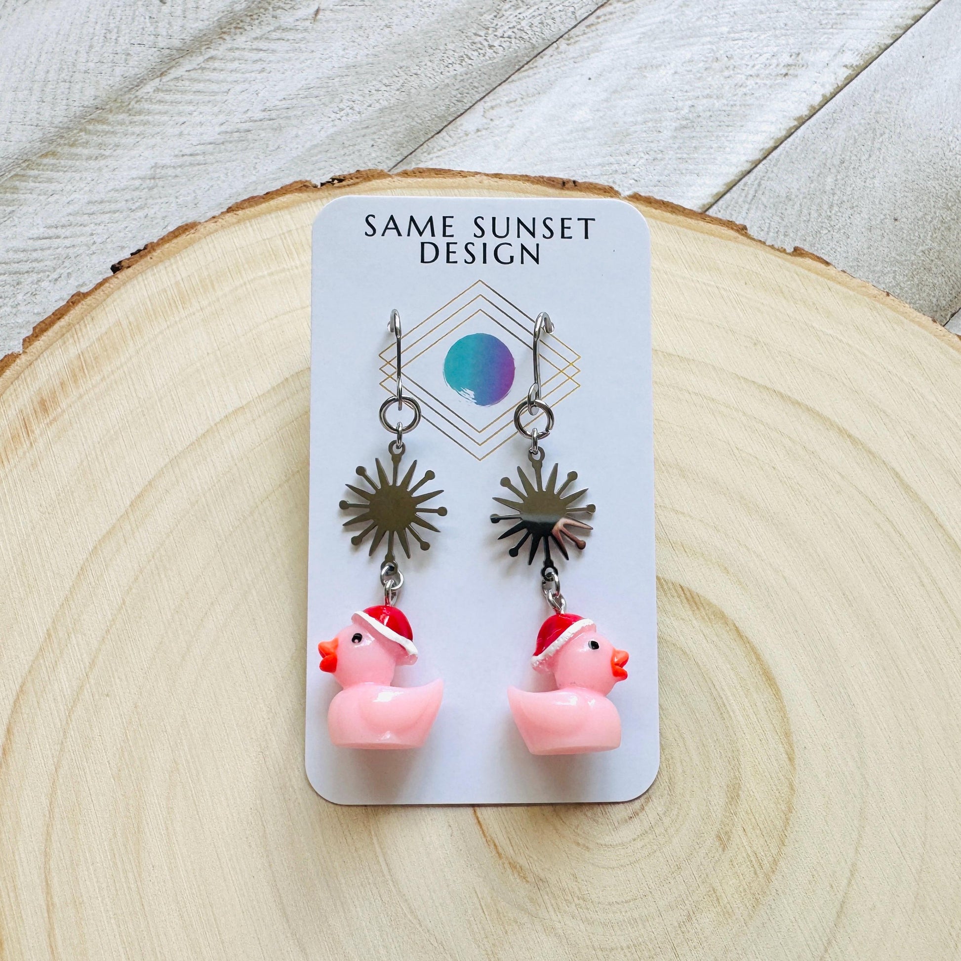 Duck Earrings, Pink Earrings, Holiday Earrings Dangle, Whimsigoth Earrings, Silver, Wanderlust Jewelry, Best Christmas Gifts for Women