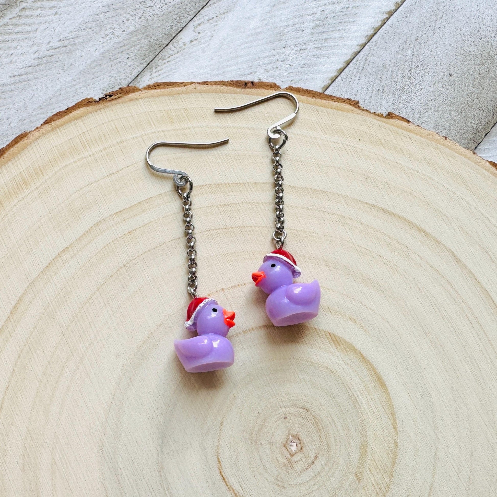 Duck Earrings, Holiday Earrings Dangle, Whimsigoth Earrings, Silver, 80s Vibes, Stainless Steel Earrings, Christmas Gifts for Best Friends