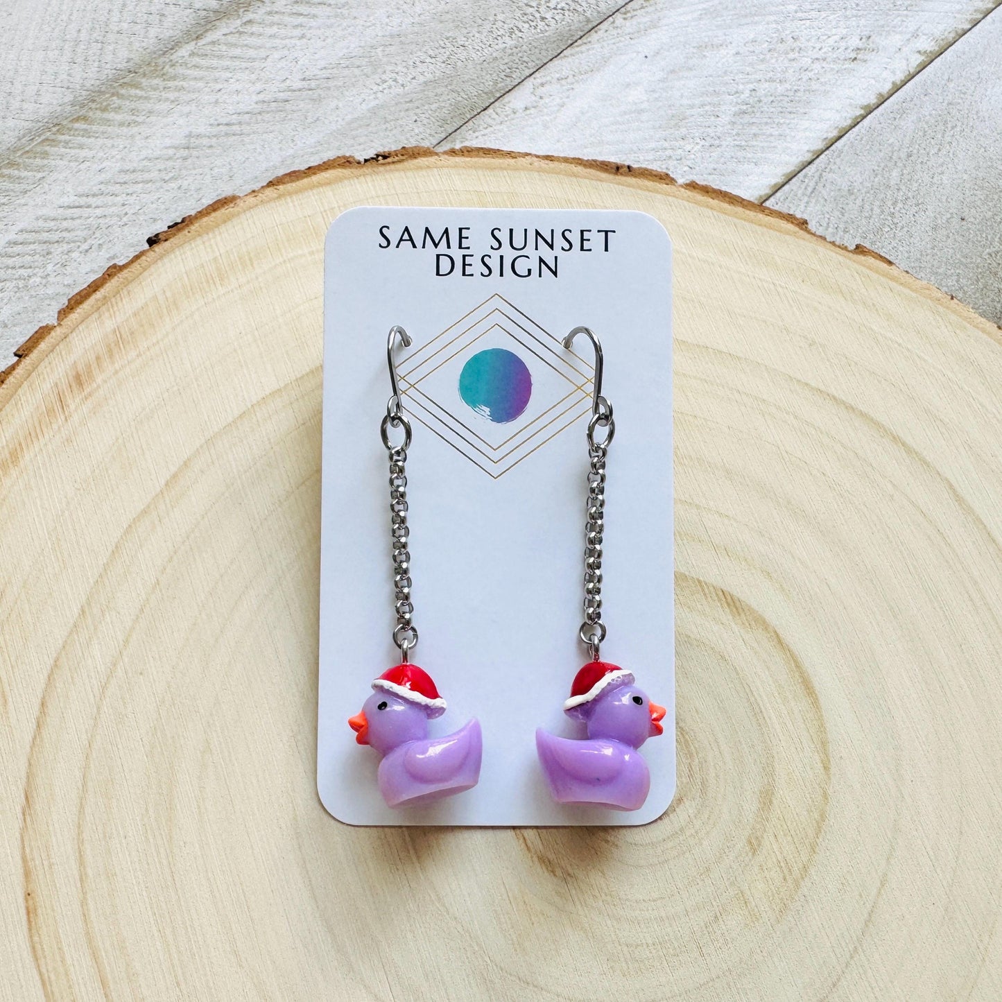 Duck Earrings, Holiday Earrings Dangle, Whimsigoth Earrings, Silver, 80s Vibes, Stainless Steel Earrings, Christmas Gifts for Best Friends