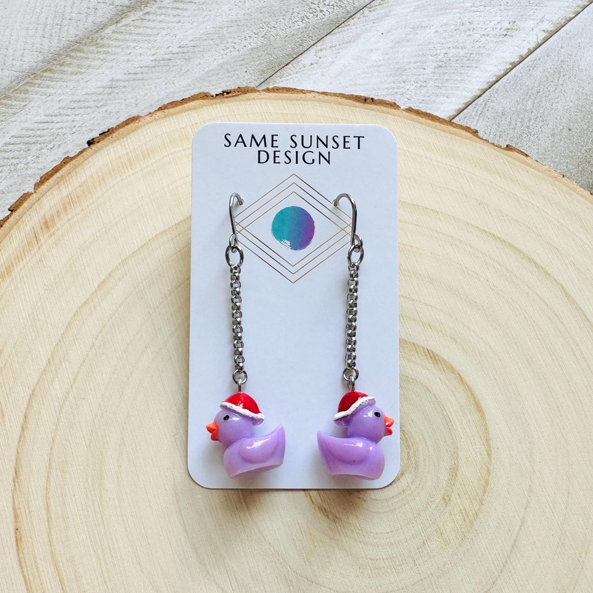 Duck Earrings, Holiday Earrings Dangle, Whimsigoth Earrings, Silver, 80s Vibes, Stainless Steel Earrings, Christmas Gifts for Best Friends