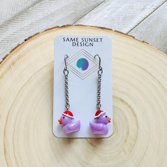 Duck Earrings, Holiday Earrings Dangle, Whimsigoth Earrings, Silver, 80s Vibes, Stainless Steel Earrings, Christmas Gifts for Best Friends