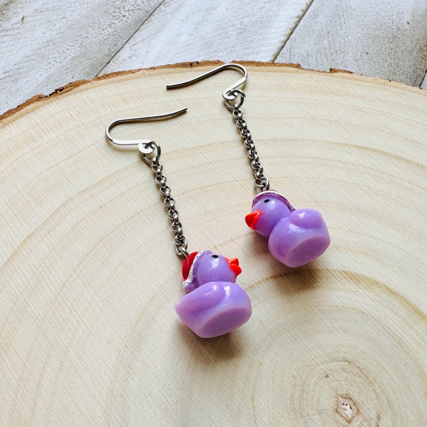 Duck Earrings, Holiday Earrings Dangle, Whimsigoth Earrings, Silver, 80s Vibes, Stainless Steel Earrings, Christmas Gifts for Best Friends