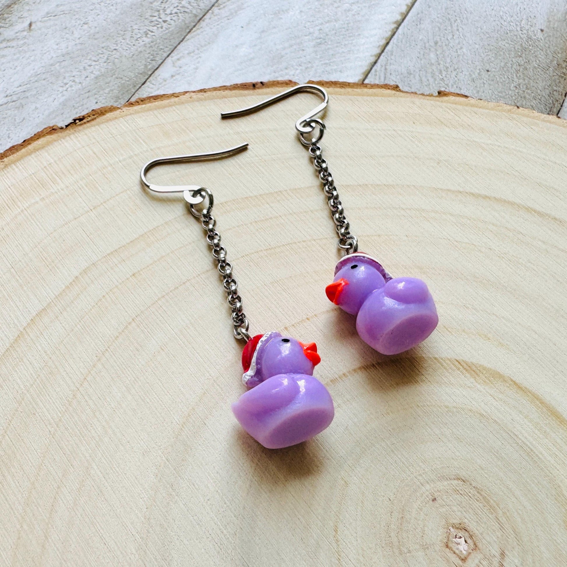 Duck Earrings, Holiday Earrings Dangle, Whimsigoth Earrings, Silver, 80s Vibes, Stainless Steel Earrings, Christmas Gifts for Best Friends