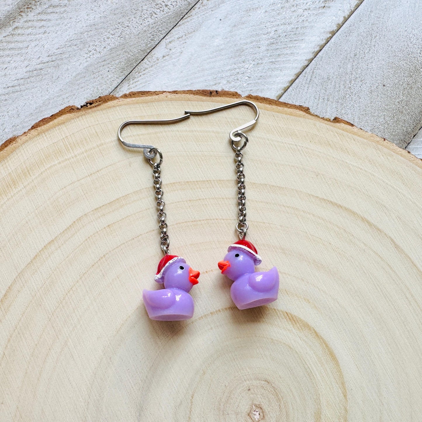 Duck Earrings, Holiday Earrings Dangle, Whimsigoth Earrings, Silver, 80s Vibes, Stainless Steel Earrings, Christmas Gifts for Best Friends