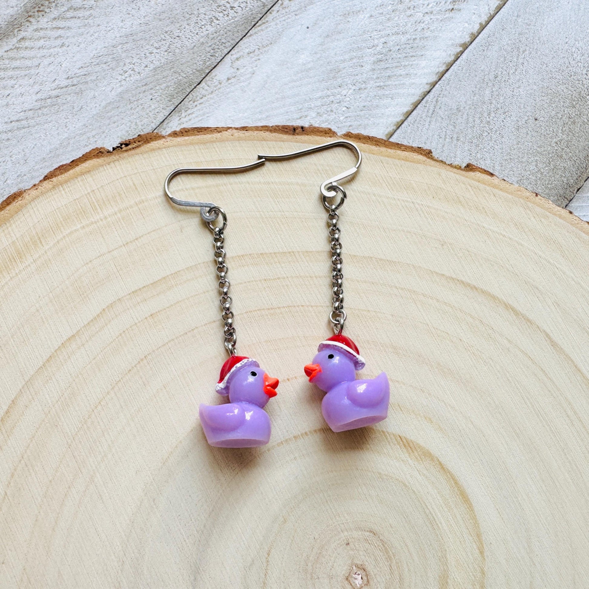 Duck Earrings, Holiday Earrings Dangle, Whimsigoth Earrings, Silver, 80s Vibes, Stainless Steel Earrings, Christmas Gifts for Best Friends
