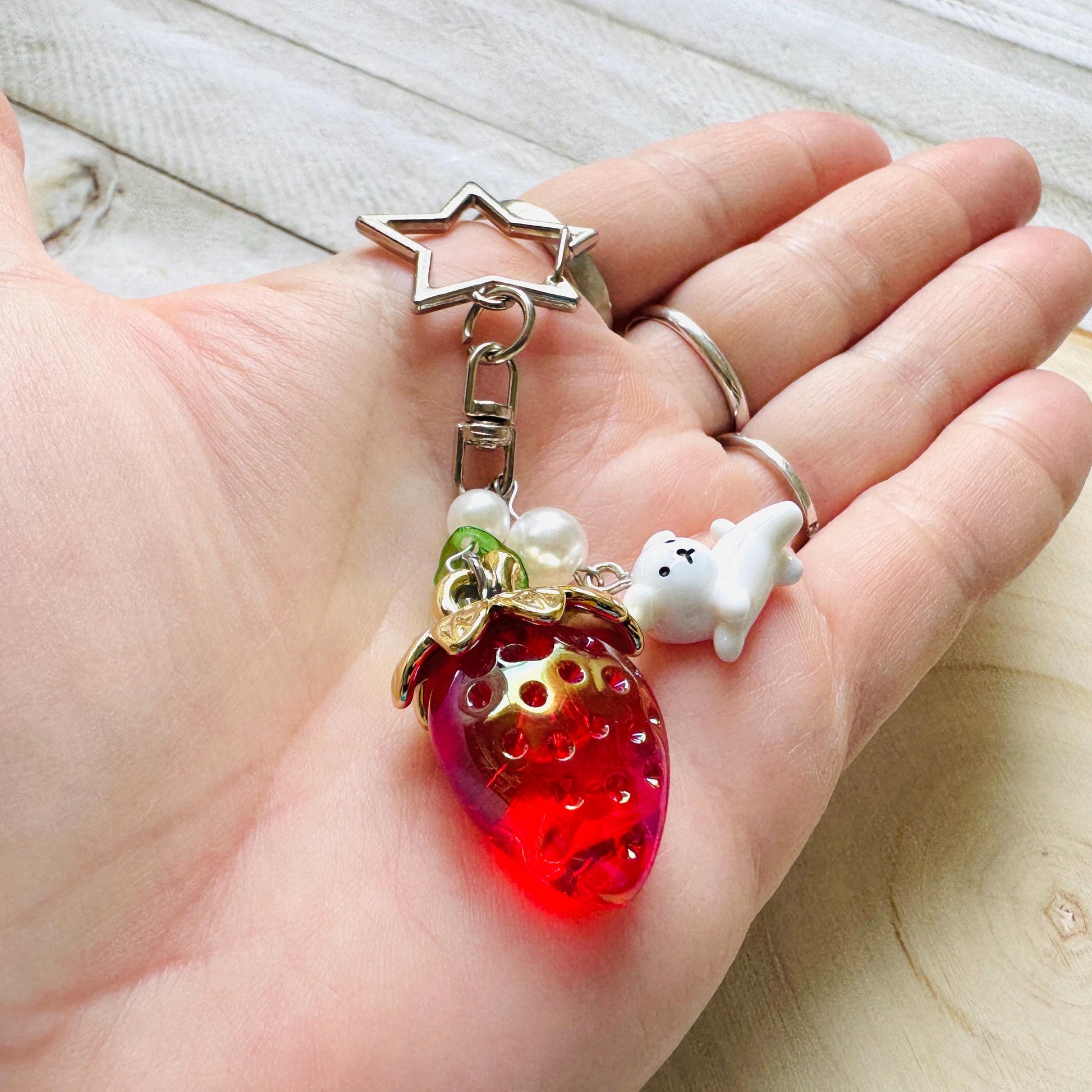 Strawberry Keychain, Purse Charm, Bag Charm, Star Keychain, Goth Girl Gifts, Backpack Accessories, Coquette Gifts for Girls, Christmas Gift