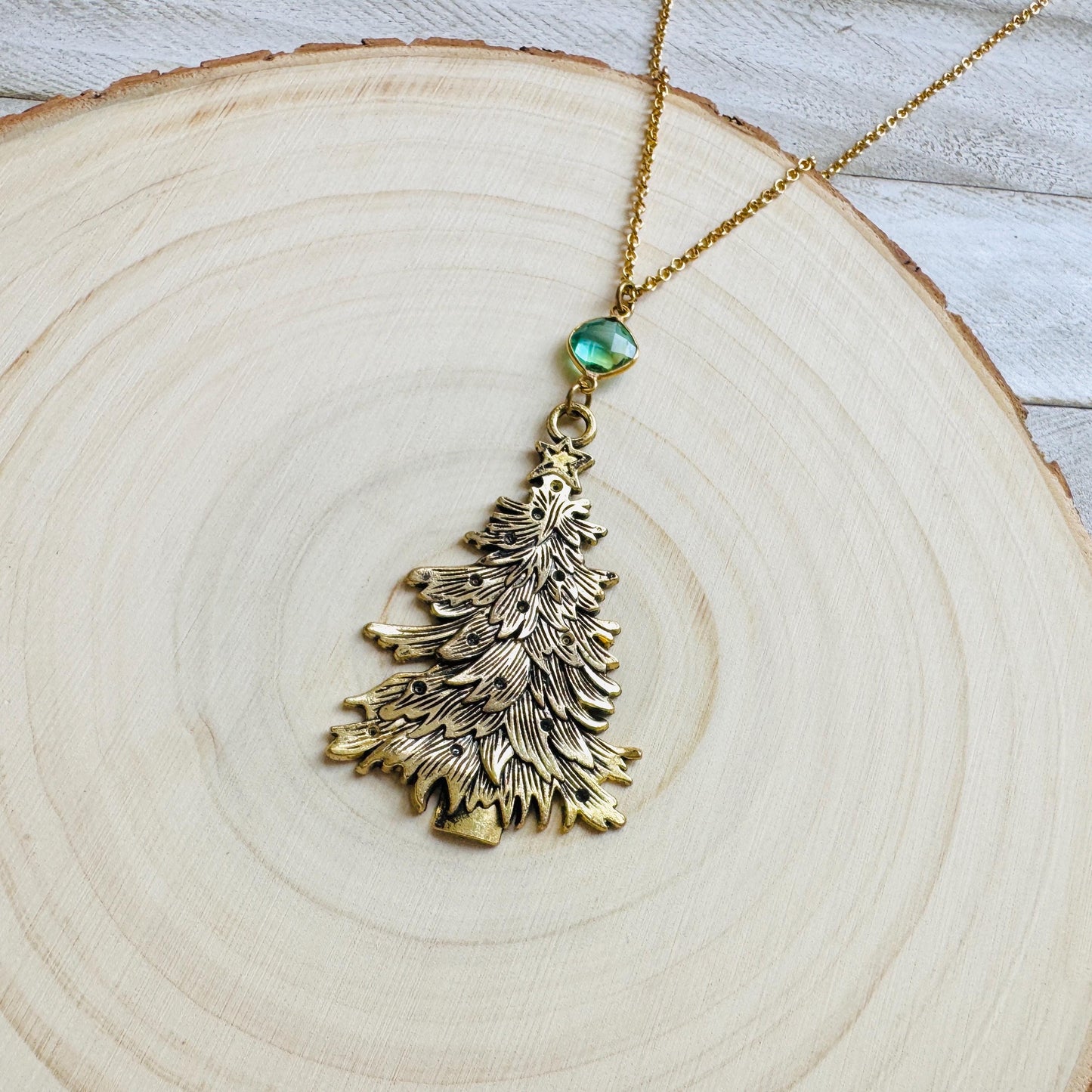 Christmas Tree Necklace, Aura Quartz Necklace, Boho Necklace, Geometric Jewelry, Friend Gifts for Women, Christmas Gifts for Aunt, Tree Art