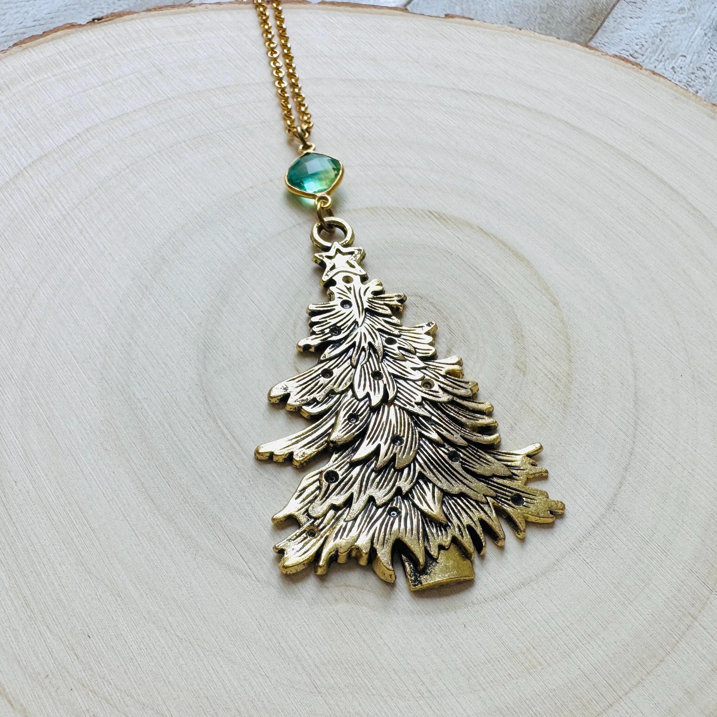 Christmas Tree Necklace, Aura Quartz Necklace, Boho Necklace, Geometric Jewelry, Friend Gifts for Women, Christmas Gifts for Aunt, Tree Art