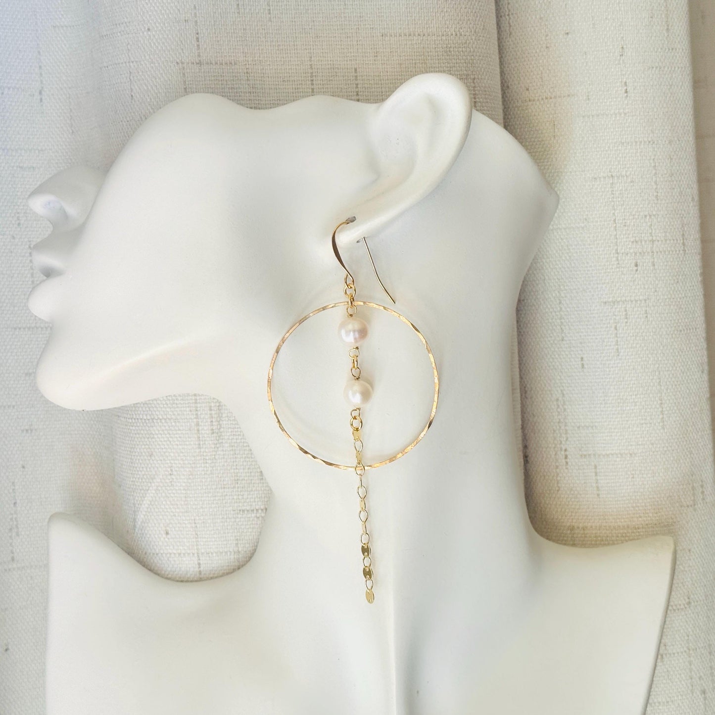 Pearl Earrings, Geometric Jewelry, Pearl Hoops, Beach Lover Jewelry, Best Gift for Mom, Boho Earrings for Wedding, Teen Girl Gifts