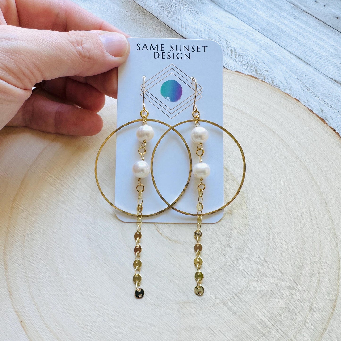 Pearl Earrings, Geometric Jewelry, Pearl Hoops, Beach Lover Jewelry, Best Gift for Mom, Boho Earrings for Wedding, Teen Girl Gifts