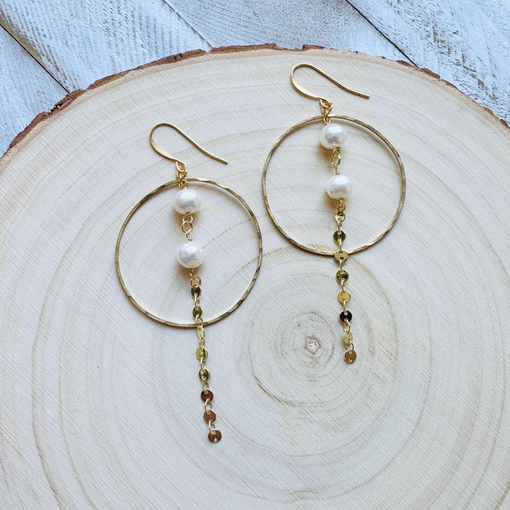 Pearl Earrings, Geometric Jewelry, Pearl Hoops, Beach Lover Jewelry, Best Gift for Mom, Boho Earrings for Wedding, Teen Girl Gifts