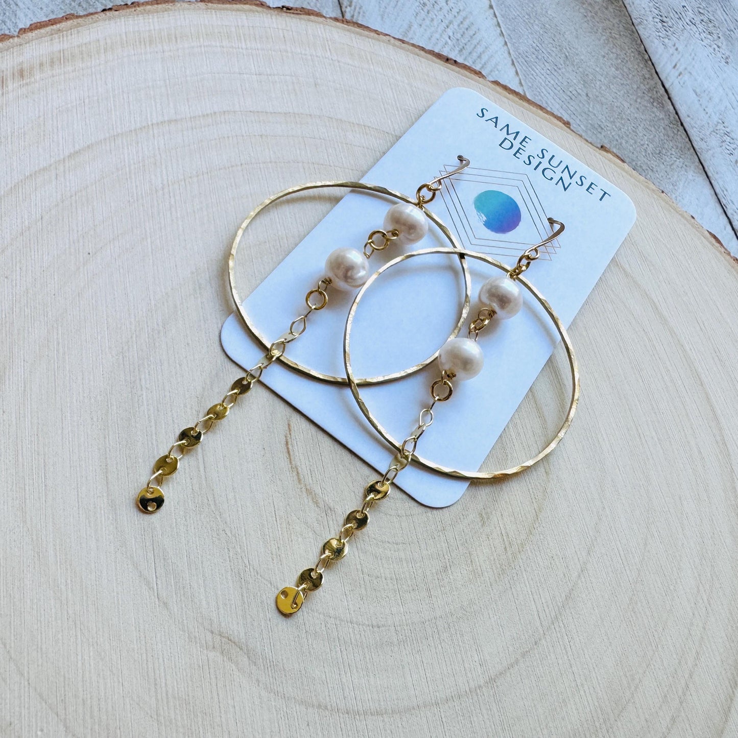 Pearl Earrings, Geometric Jewelry, Pearl Hoops, Beach Lover Jewelry, Best Gift for Mom, Boho Earrings for Wedding, Teen Girl Gifts
