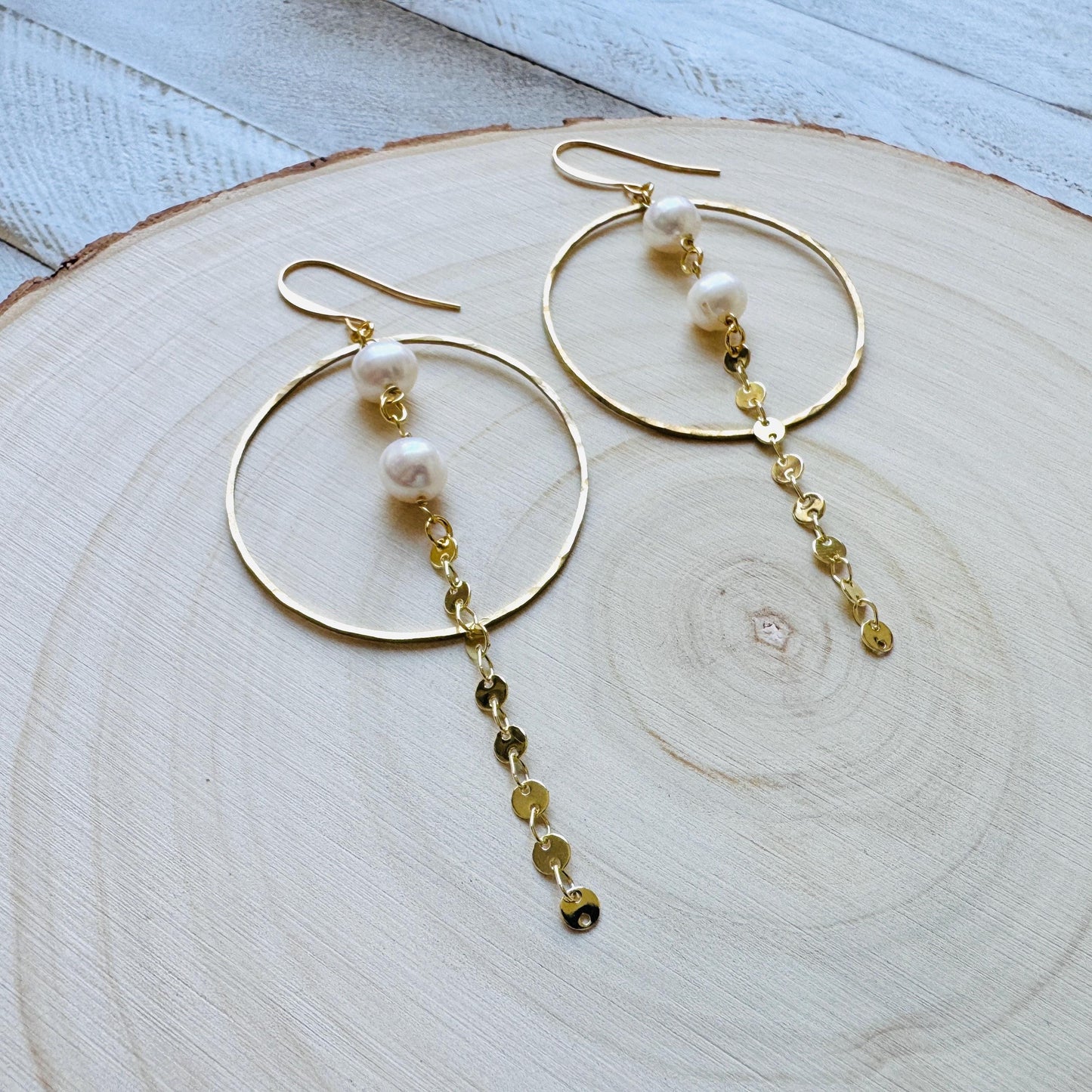 Pearl Earrings, Geometric Jewelry, Pearl Hoops, Beach Lover Jewelry, Best Gift for Mom, Boho Earrings for Wedding, Teen Girl Gifts