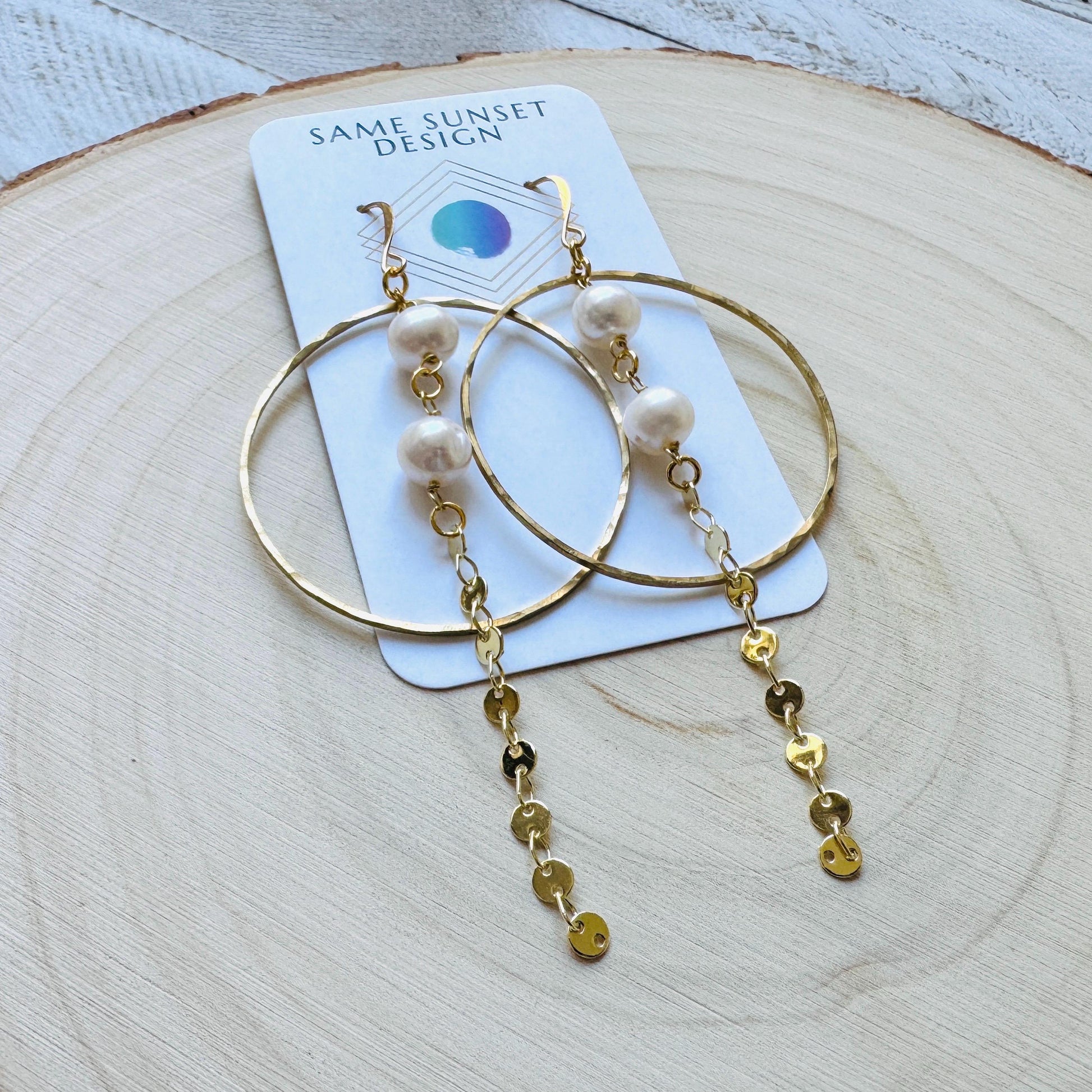Pearl Earrings, Geometric Jewelry, Pearl Hoops, Beach Lover Jewelry, Best Gift for Mom, Boho Earrings for Wedding, Teen Girl Gifts