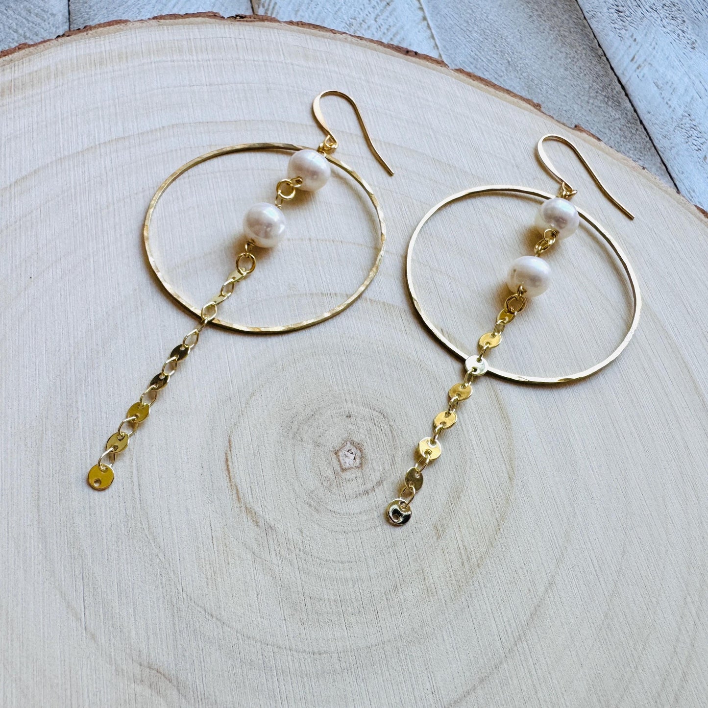 Pearl Earrings, Geometric Jewelry, Pearl Hoops, Beach Lover Jewelry, Best Gift for Mom, Boho Earrings for Wedding, Teen Girl Gifts
