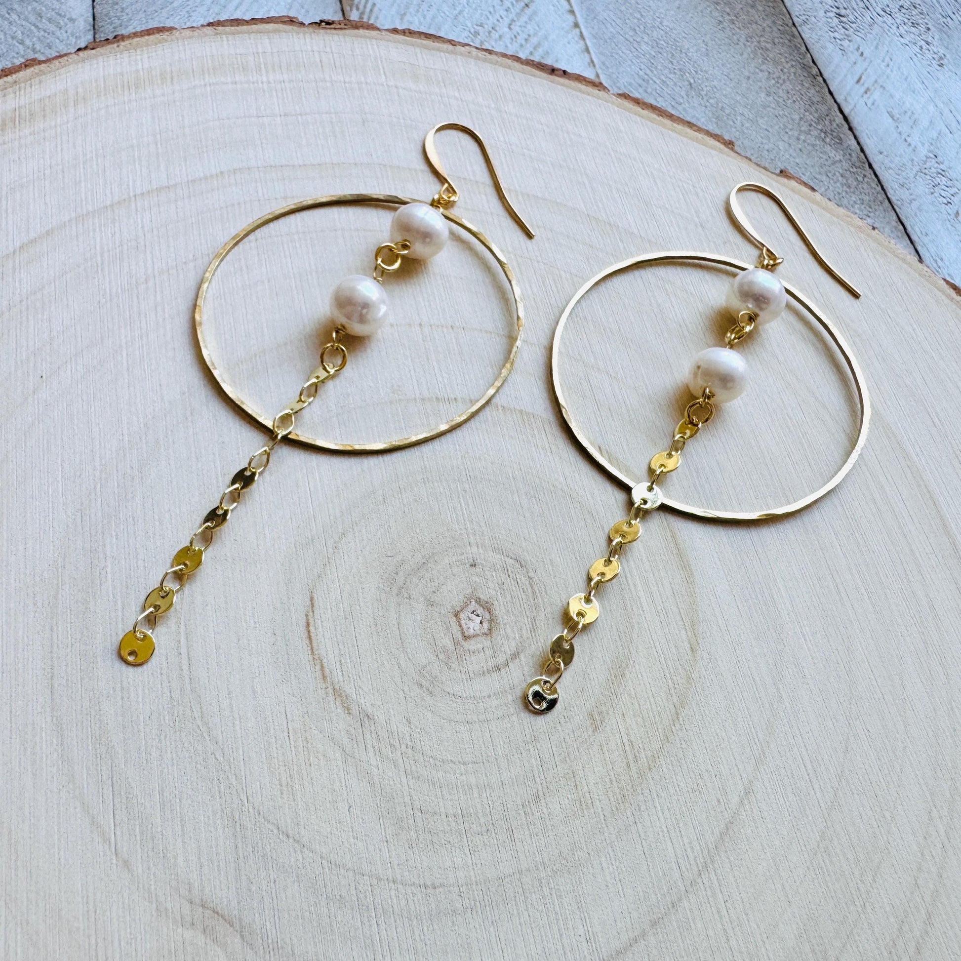 Pearl Earrings, Geometric Jewelry, Pearl Hoops, Beach Lover Jewelry, Best Gift for Mom, Boho Earrings for Wedding, Teen Girl Gifts