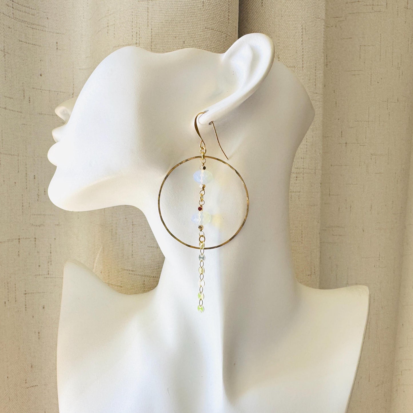 Opalite Earrings, Geometric Jewelry, Brass Hoops, Brass Dangle Earrings, Boho Chic, Gold Hoop Earrings for Women, Christmas Gifts for Aunt