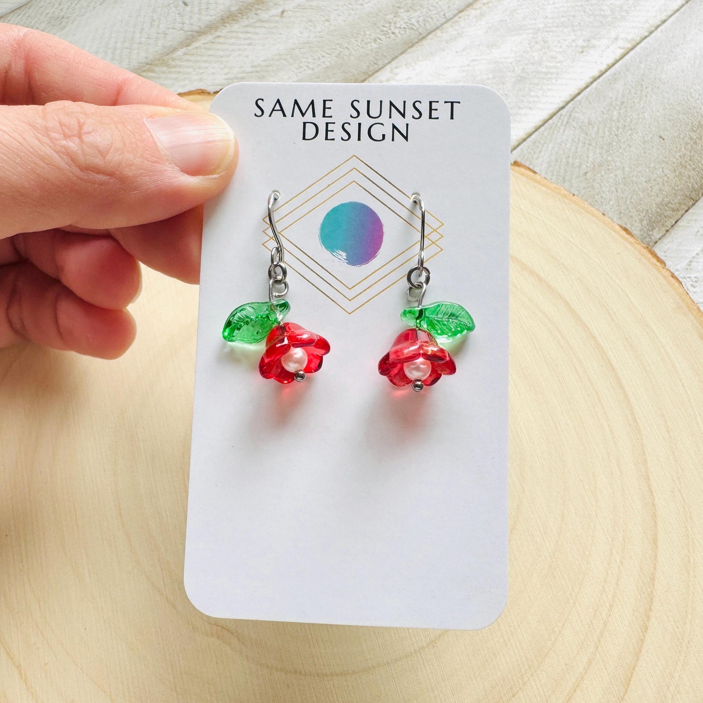 Glass Flower Earrings, Silver Earrings, Pearl Earrings Dangle, Goth Earrings, Bridesmaid Jewelry, Plant Mom Gift, Christmas Gifts for Aunt