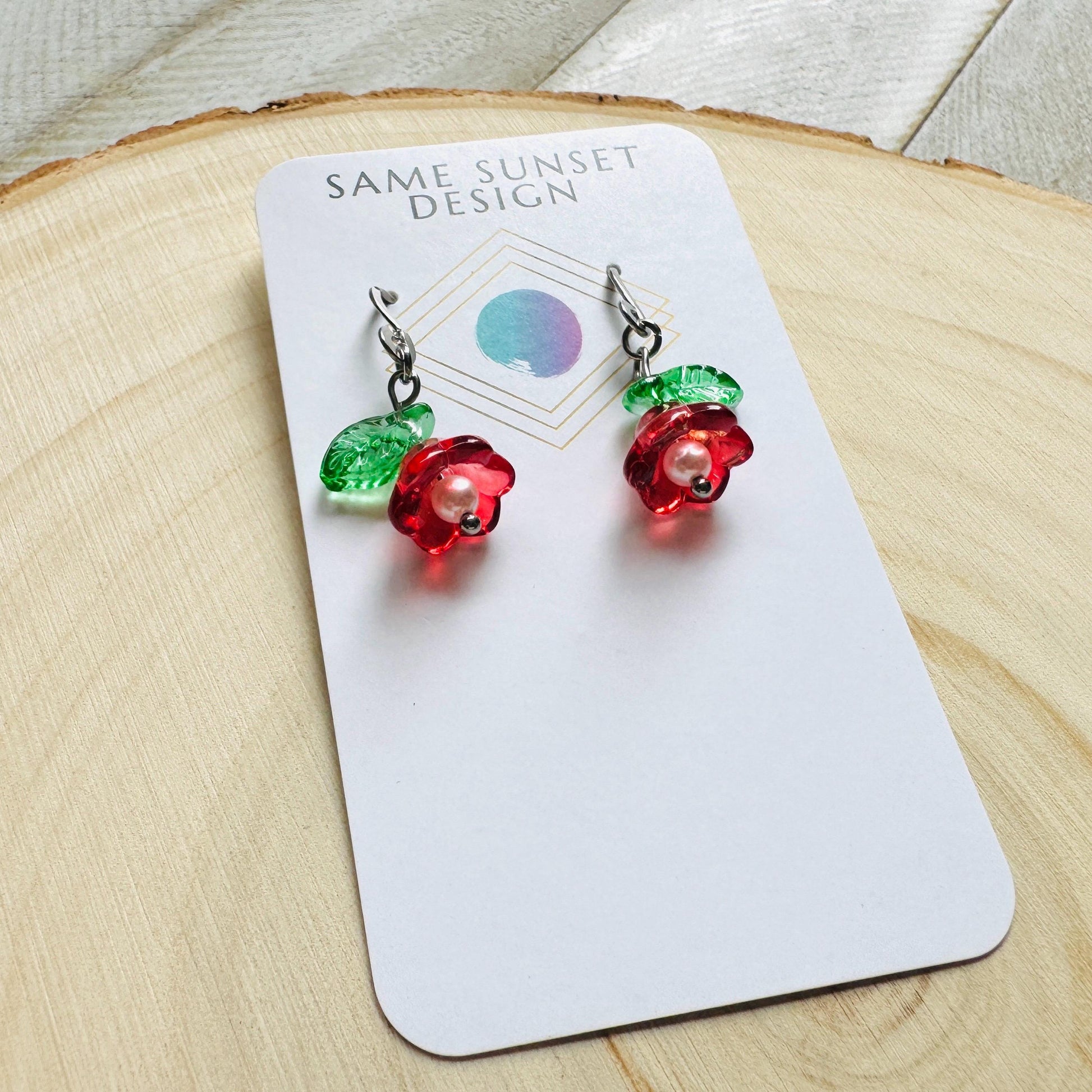 Glass Flower Earrings, Silver Earrings, Pearl Earrings Dangle, Goth Earrings, Bridesmaid Jewelry, Plant Mom Gift, Christmas Gifts for Aunt