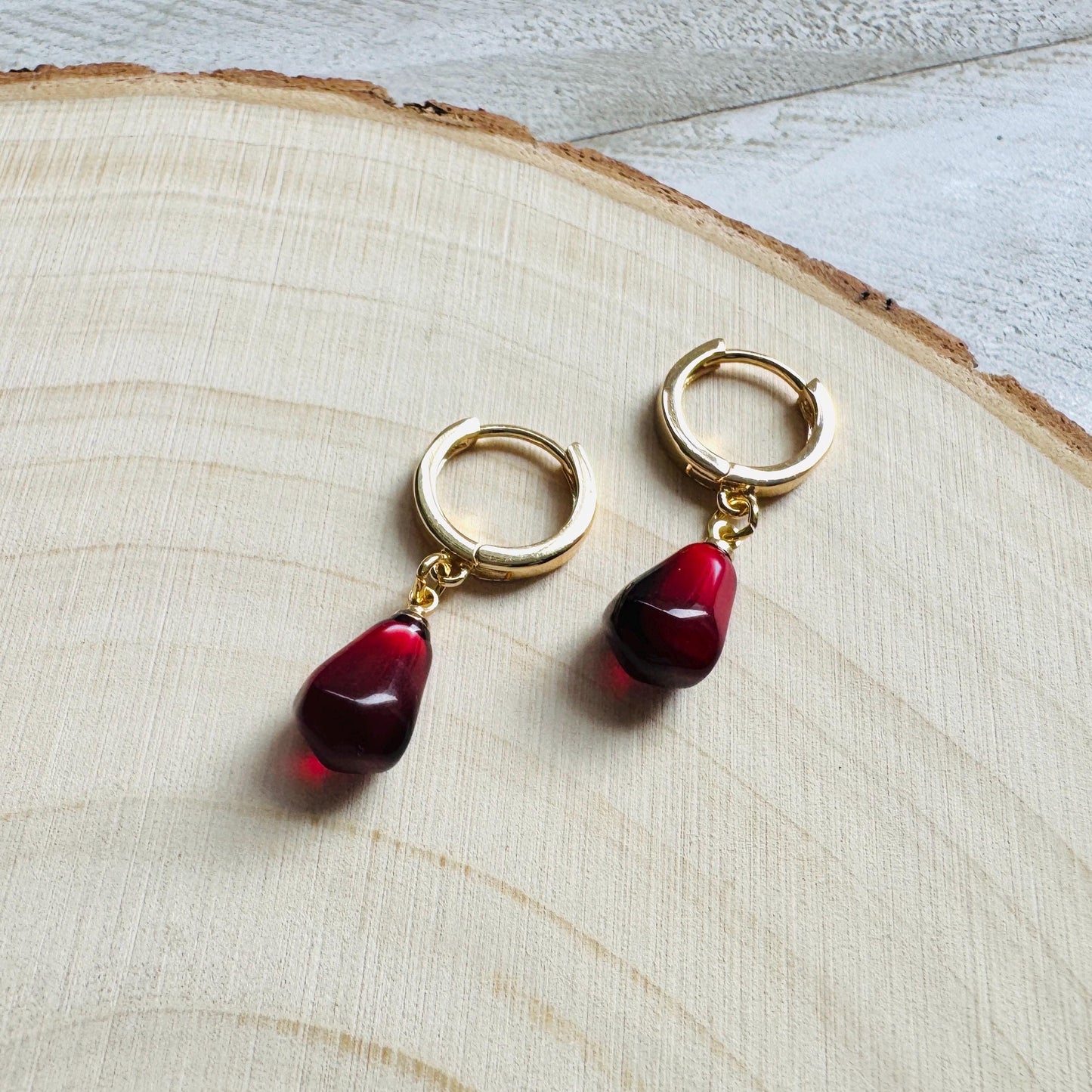Pomegranate Earrings, Fruit Earrings, Huggie Hoops, Fun Earrings, Tween Jewelry, Gold Hoop Earrings for Women, Xmas Gifts for Coworkers