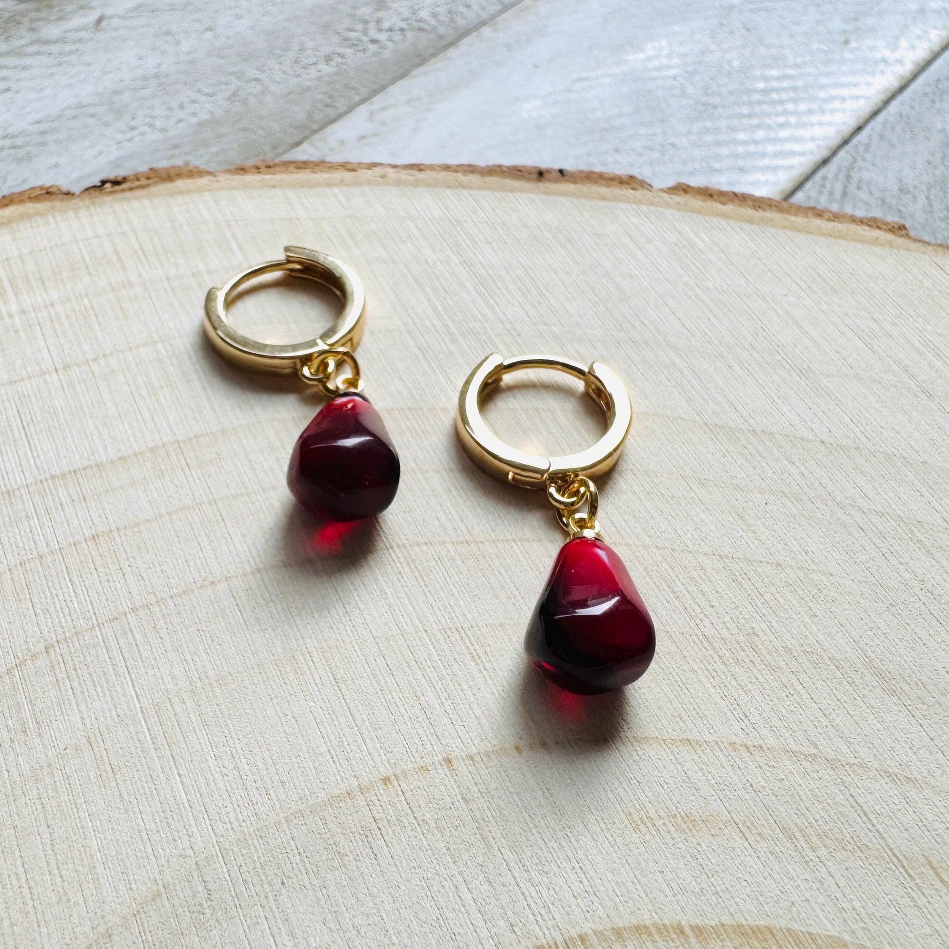 Pomegranate Earrings, Fruit Earrings, Huggie Hoops, Fun Earrings, Tween Jewelry, Gold Hoop Earrings for Women, Xmas Gifts for Coworkers