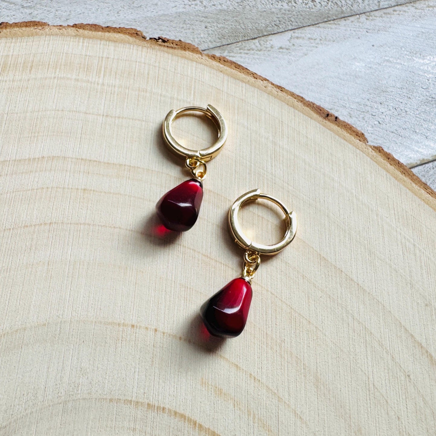 Pomegranate Earrings, Fruit Earrings, Huggie Hoops, Fun Earrings, Tween Jewelry, Gold Hoop Earrings for Women, Xmas Gifts for Coworkers