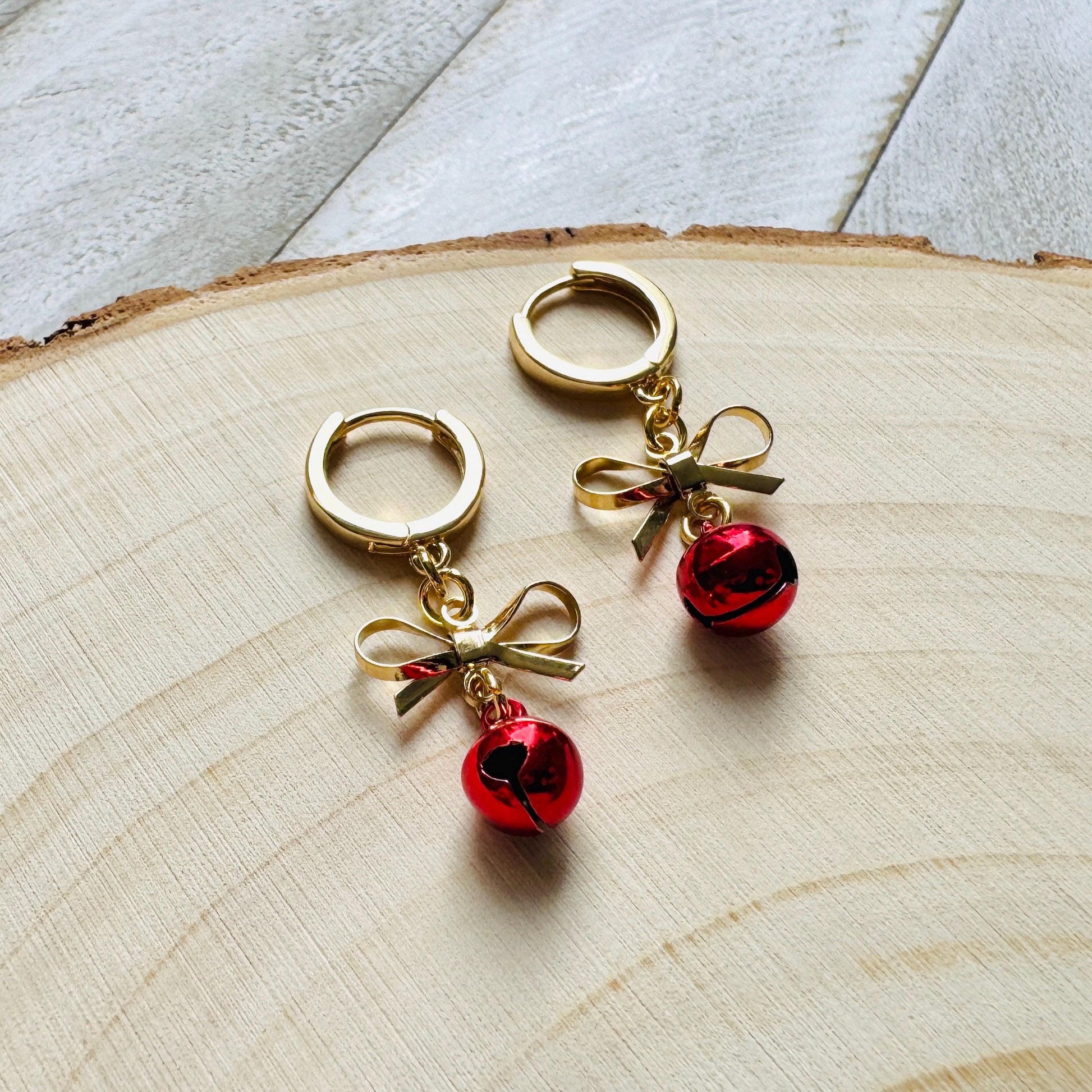 Bell Earrings, Bows, Christmas Earrings, Huggie Hoops, Holiday Earrings Dangle, Best Christmas Gifts for Women, Coquette Gifts for Girls