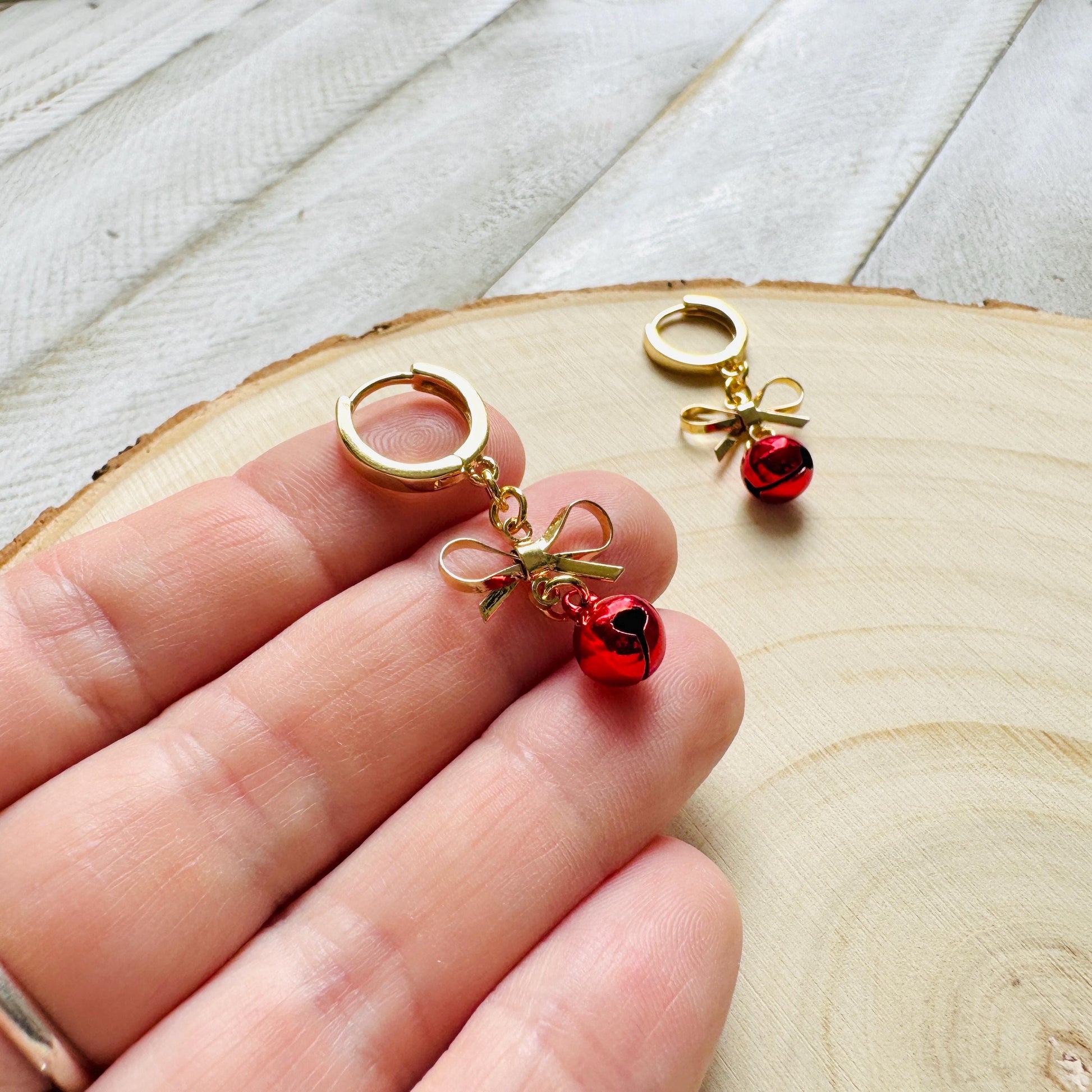 Bell Earrings, Bows, Christmas Earrings, Huggie Hoops, Holiday Earrings Dangle, Best Christmas Gifts for Women, Coquette Gifts for Girls