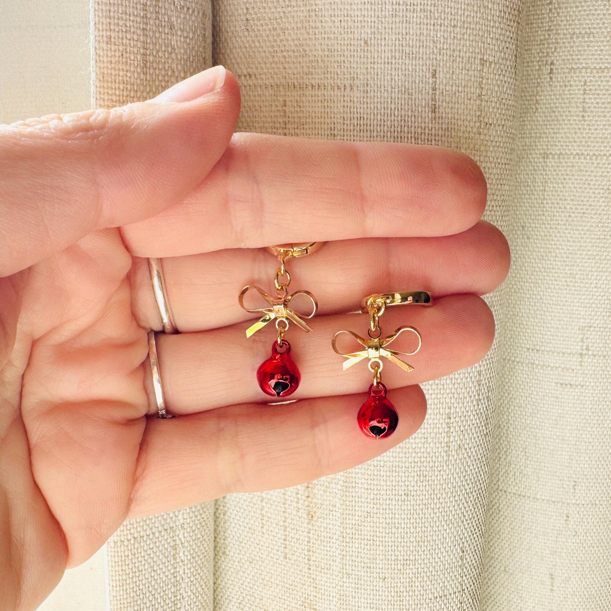 Bell Earrings, Bows, Christmas Earrings, Huggie Hoops, Holiday Earrings Dangle, Best Christmas Gifts for Women, Coquette Gifts for Girls