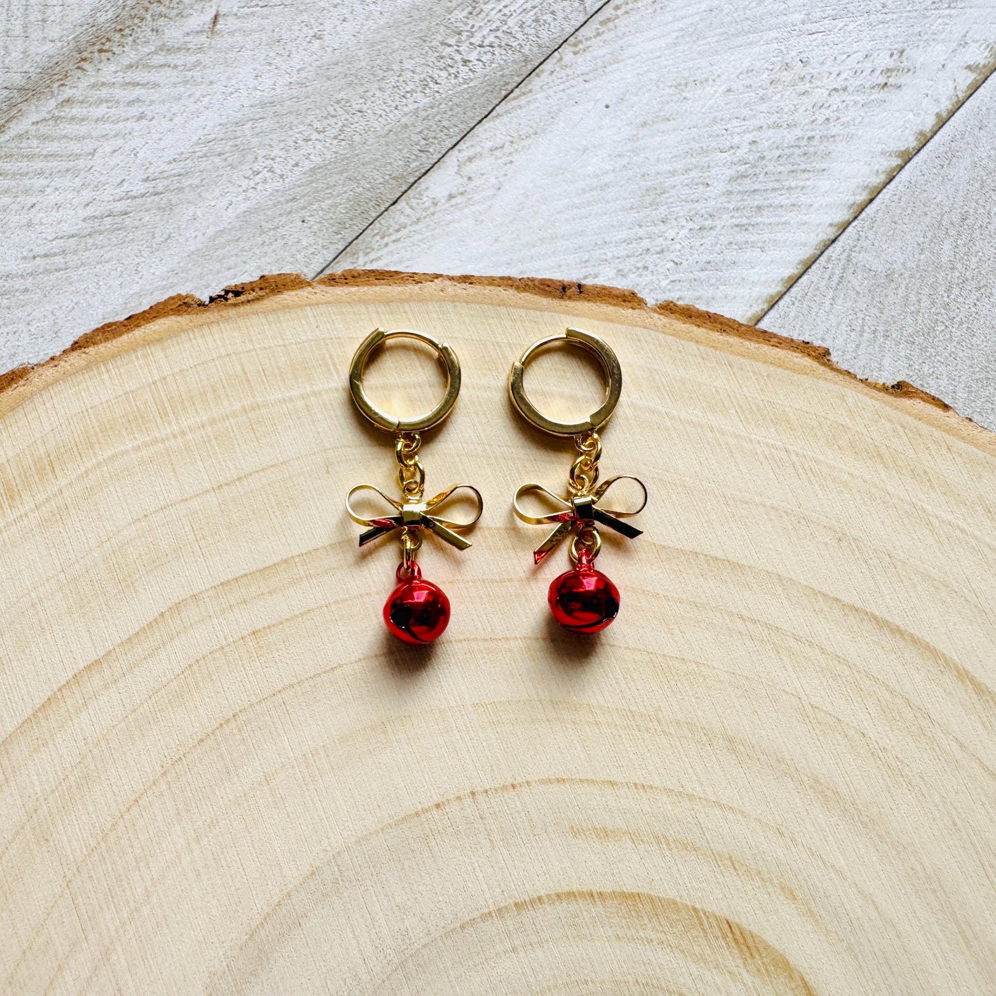 Bell Earrings, Bows, Christmas Earrings, Huggie Hoops, Holiday Earrings Dangle, Best Christmas Gifts for Women, Coquette Gifts for Girls