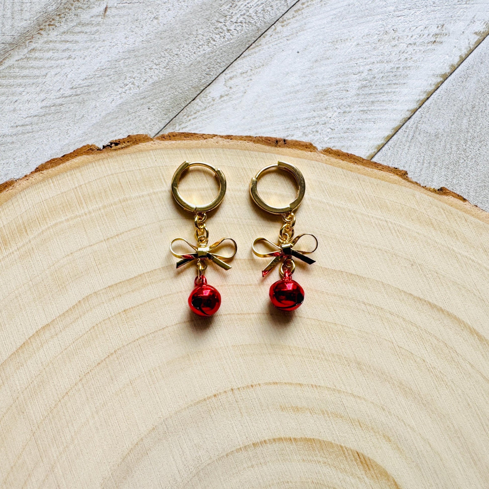 Bell Earrings, Bows, Christmas Earrings, Huggie Hoops, Holiday Earrings Dangle, Best Christmas Gifts for Women, Coquette Gifts for Girls