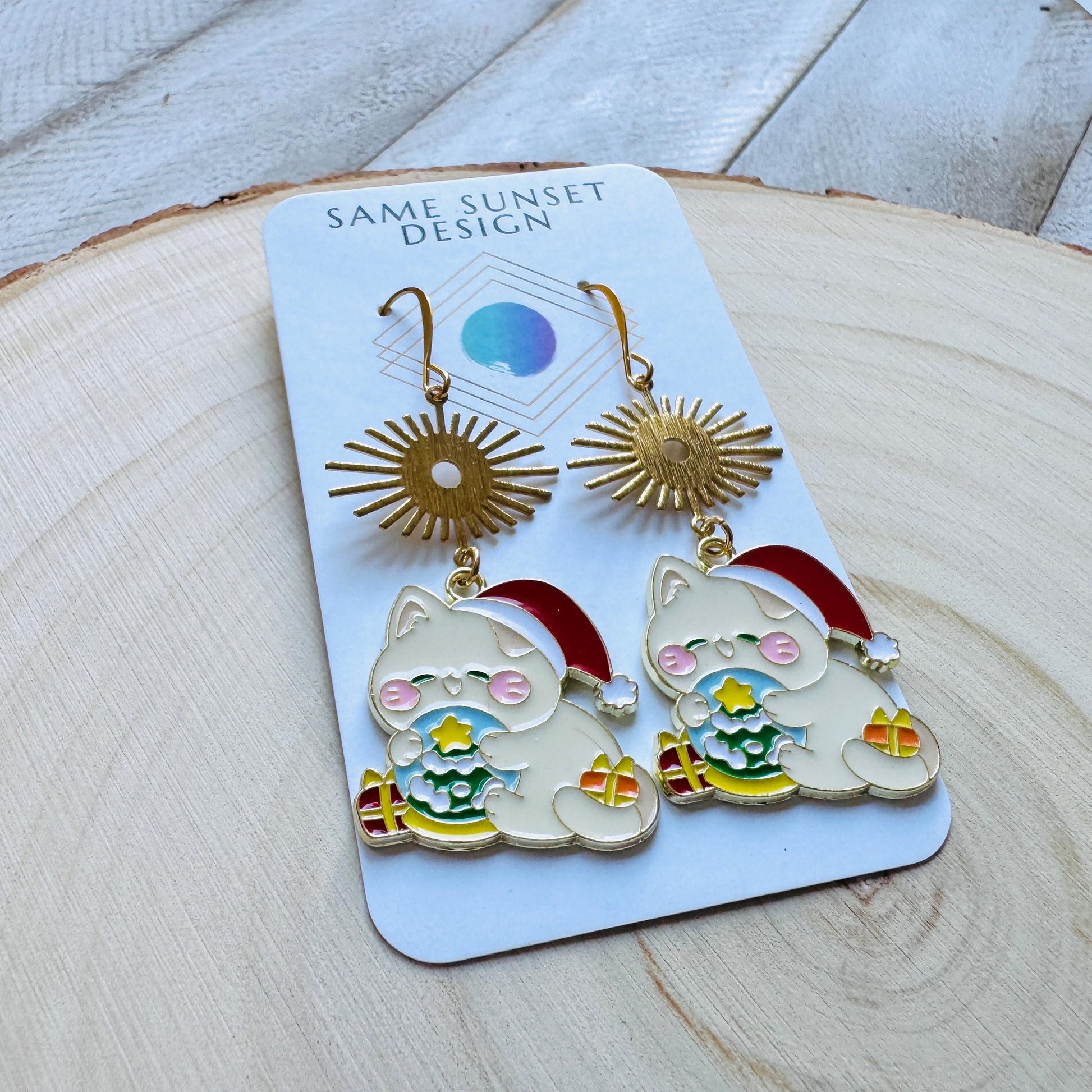 Christmas Cat Earrings, Cat Earrings Dangle, Kawaii, Tween Jewelry, Kitty Jewelry, Boho Dangle Earrings, Christmas Gifts for Best Friend