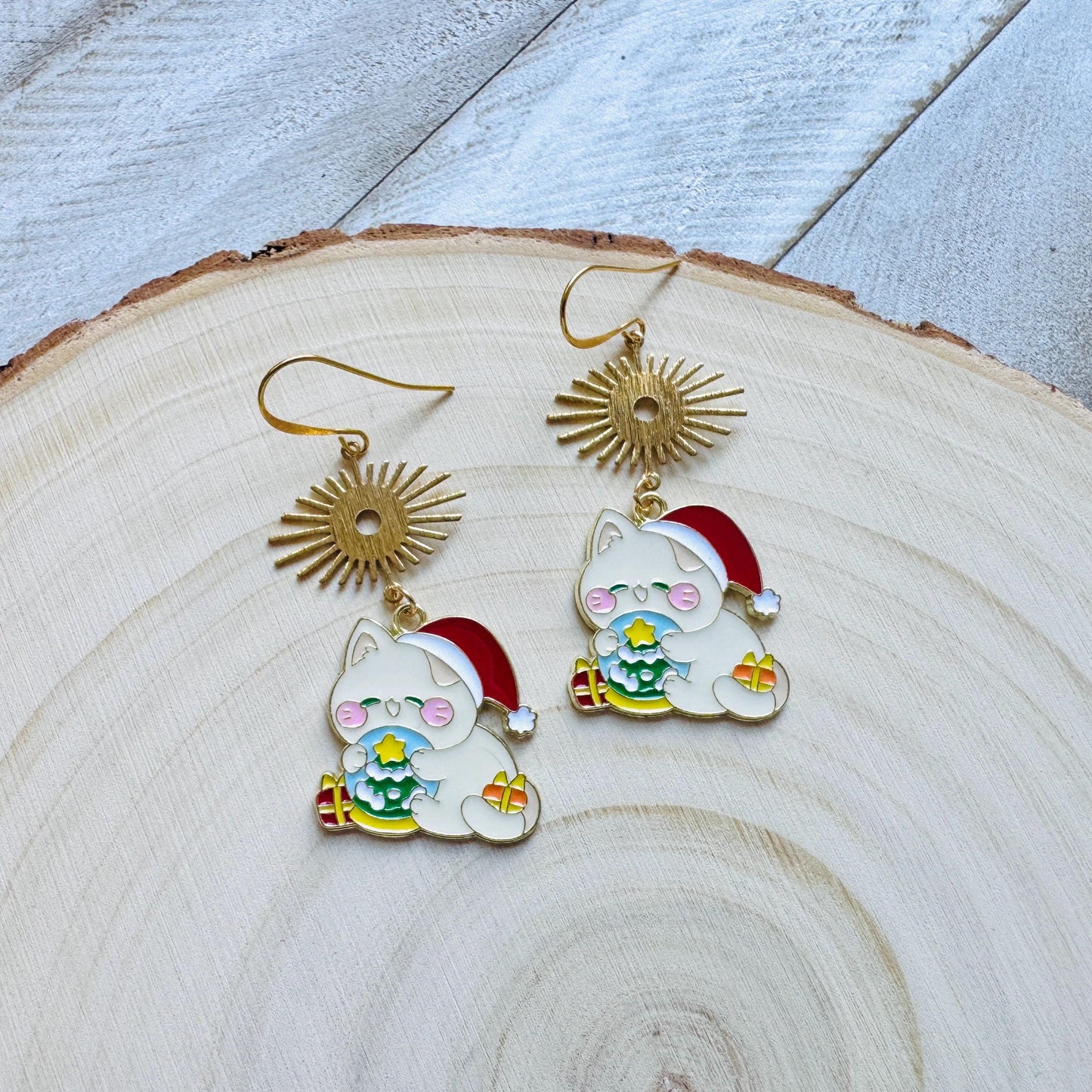 Christmas Cat Earrings, Cat Earrings Dangle, Kawaii, Tween Jewelry, Kitty Jewelry, Boho Dangle Earrings, Christmas Gifts for Best Friend