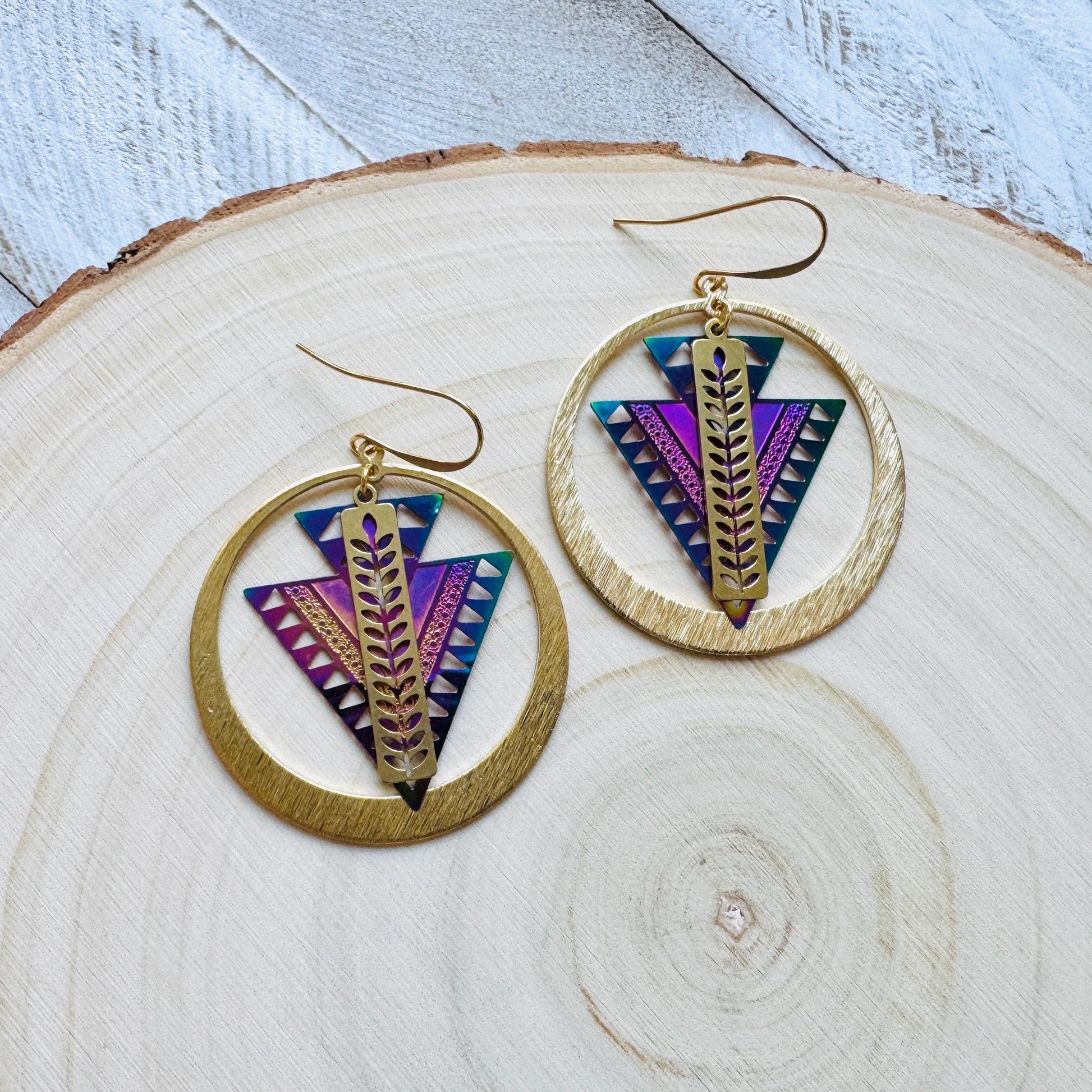Triangle Earrings, Leaf Earrings, Celestial Earrings Gold, Fairycore Jewelry Gold, Whimsical Gifts, Xmas Gifts for Coworkers, Boho Chic