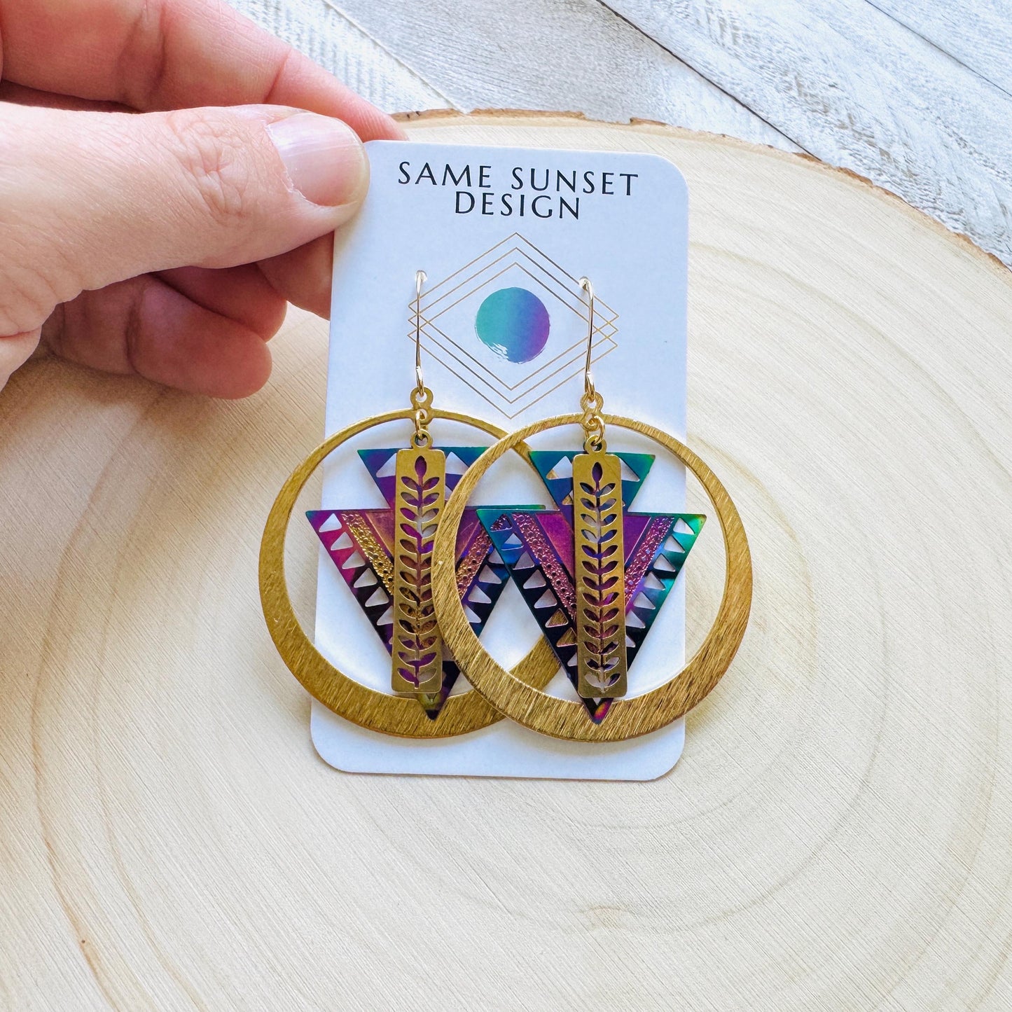 Triangle Earrings, Leaf Earrings, Celestial Earrings Gold, Fairycore Jewelry Gold, Whimsical Gifts, Xmas Gifts for Coworkers, Boho Chic