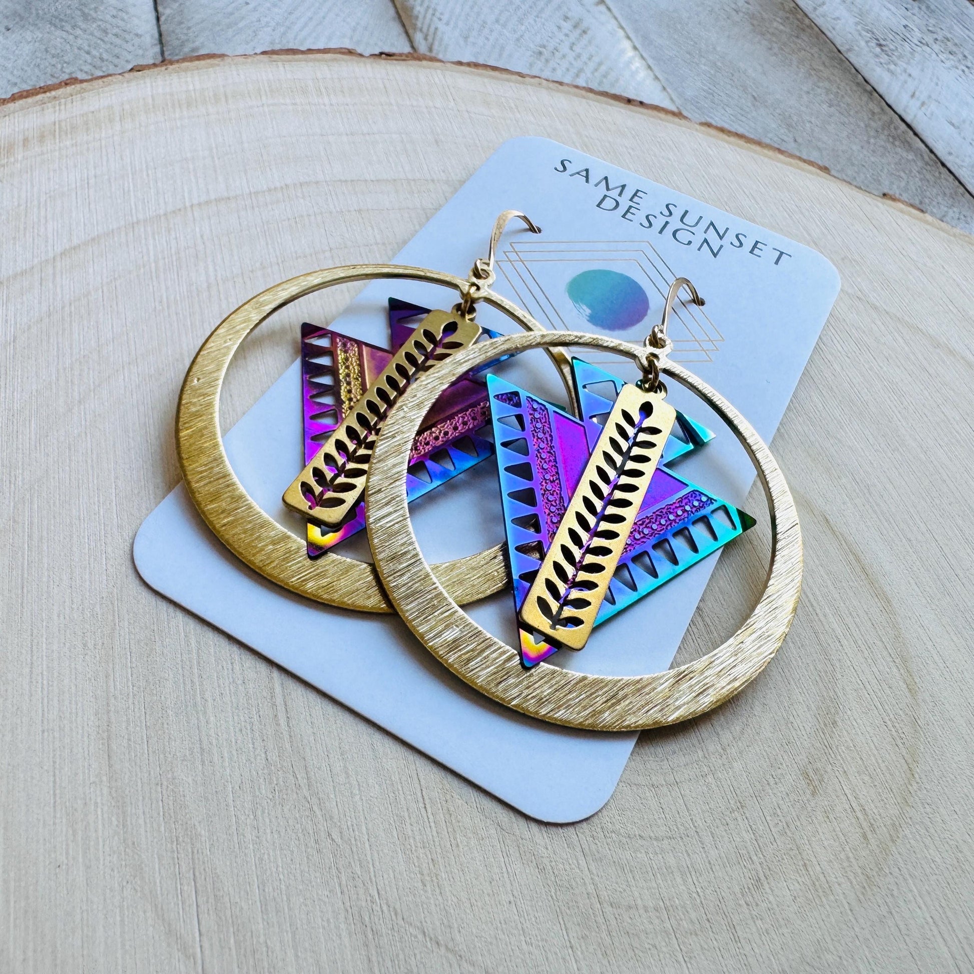 Triangle Earrings, Leaf Earrings, Celestial Earrings Gold, Fairycore Jewelry Gold, Whimsical Gifts, Xmas Gifts for Coworkers, Boho Chic