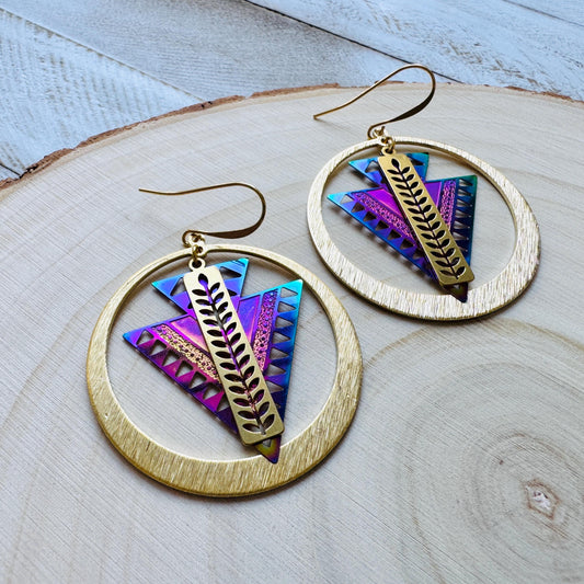 Triangle Earrings, Leaf Earrings, Celestial Earrings Gold, Fairycore Jewelry Gold, Whimsical Gifts, Xmas Gifts for Coworkers, Boho Chic