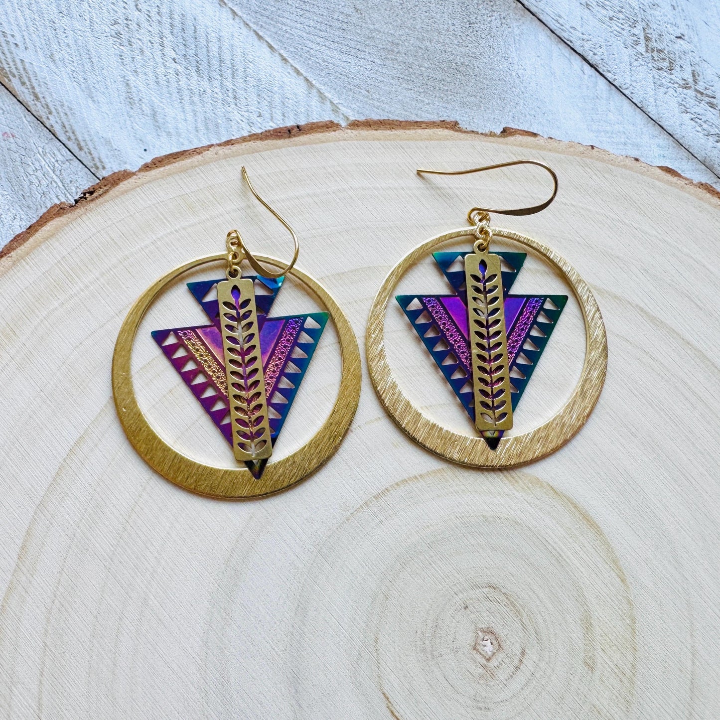 Triangle Earrings, Leaf Earrings, Celestial Earrings Gold, Fairycore Jewelry Gold, Whimsical Gifts, Xmas Gifts for Coworkers, Boho Chic