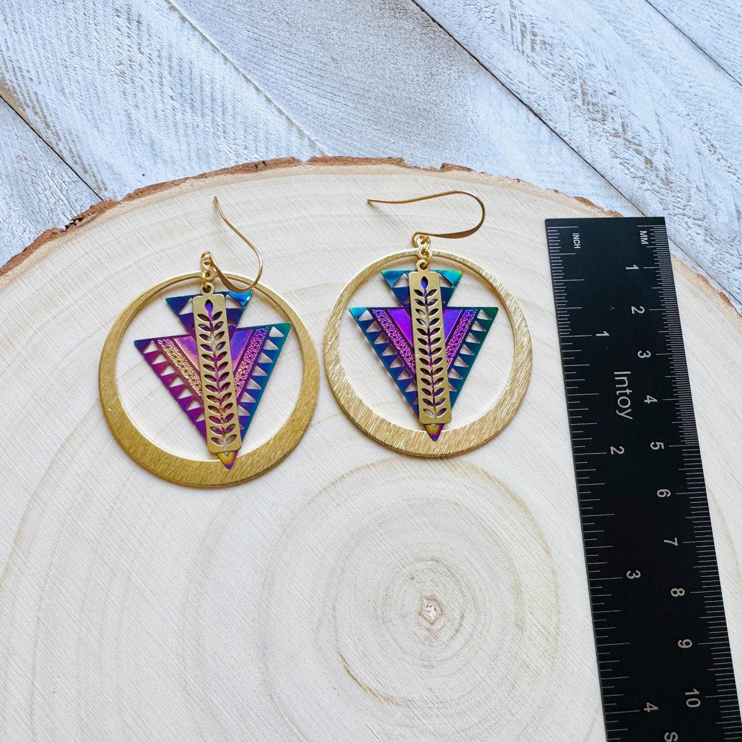Triangle Earrings, Leaf Earrings, Celestial Earrings Gold, Fairycore Jewelry Gold, Whimsical Gifts, Xmas Gifts for Coworkers, Boho Chic
