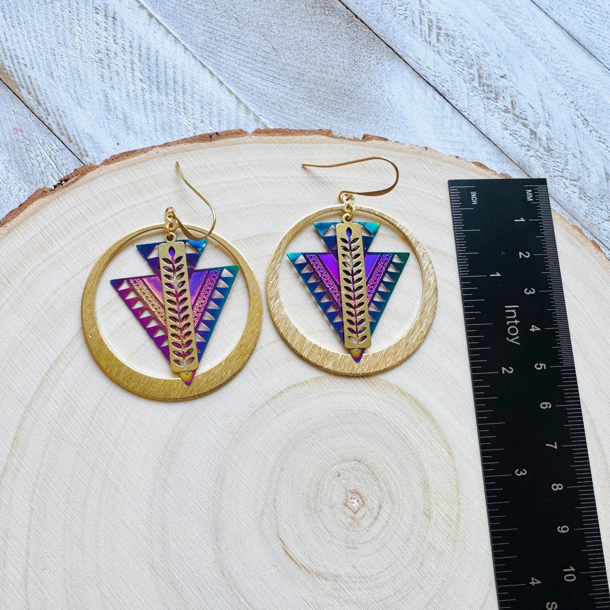 Triangle Earrings, Leaf Earrings, Celestial Earrings Gold, Fairycore Jewelry Gold, Whimsical Gifts, Xmas Gifts for Coworkers, Boho Chic