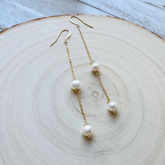 Pearl Earrings, Geometric Jewelry, Pearl Earrings Dangle, Bridesmaid Jewelry, Vacation Jewelry, Anniversary Gift for Girlfriend, Boho Chic