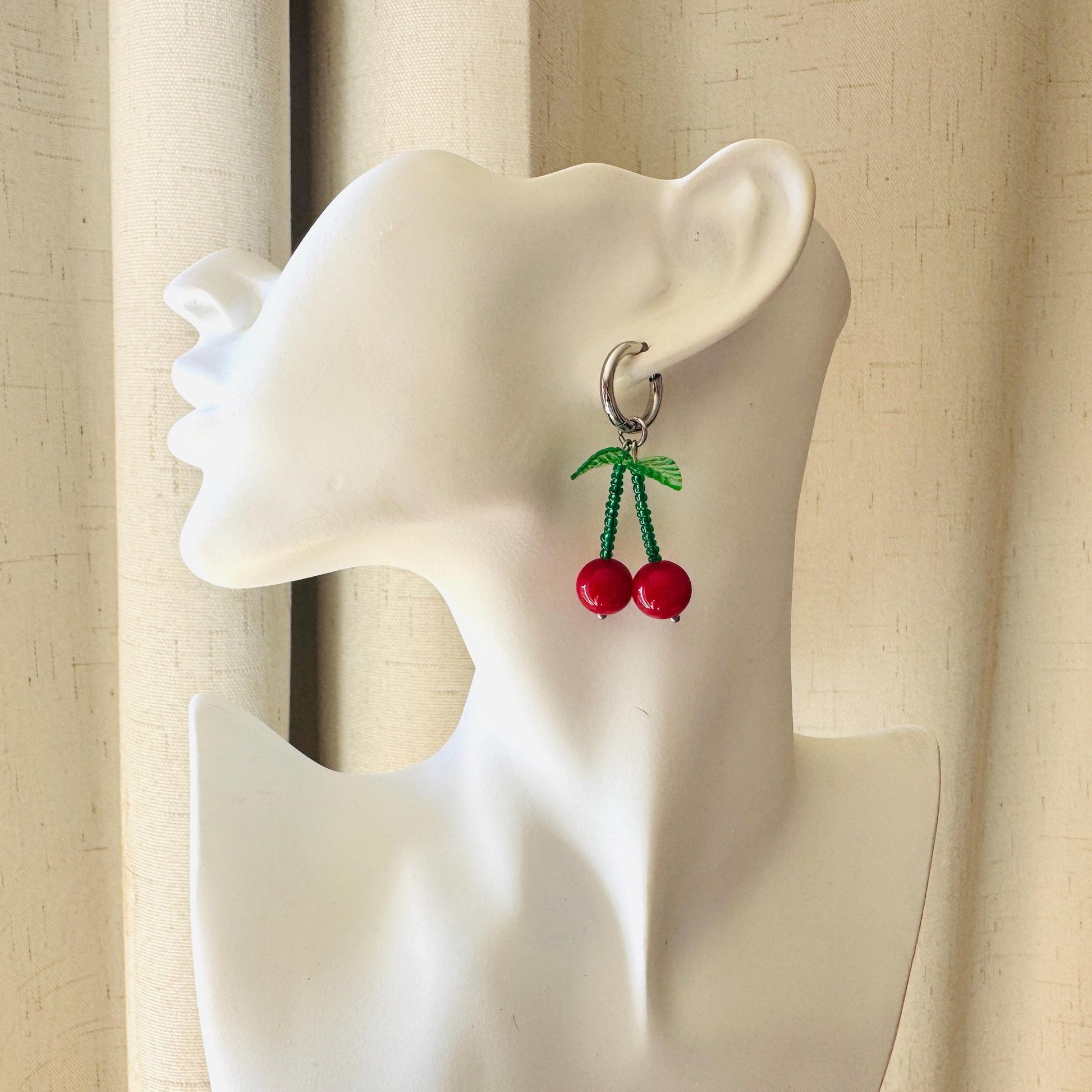 Cherry Earrings, Cherries, Huggie Hoops, Stainless Steel, Cottagecore Jewelry, 80s Vibes, Fruit Earrings, Coquette Gifts for Friend