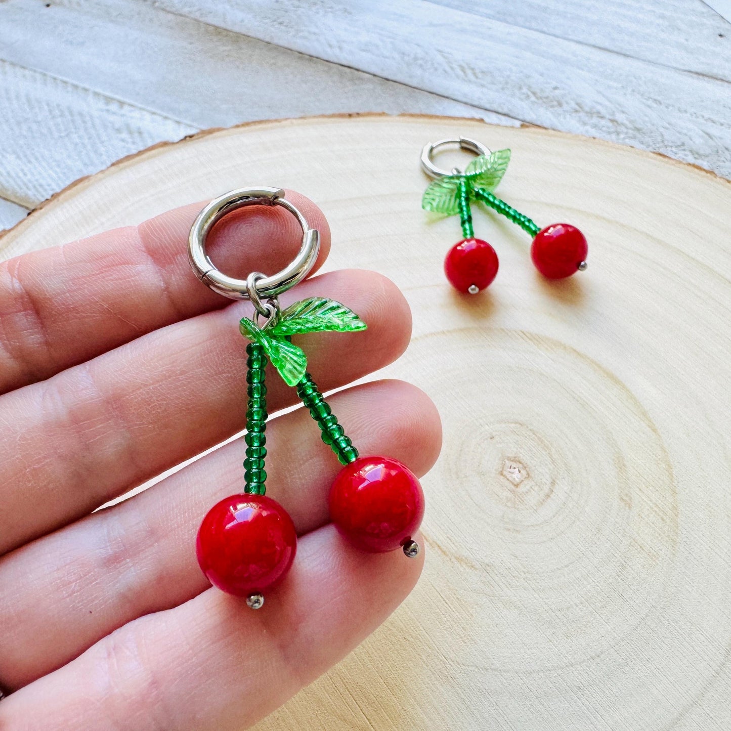 Cherry Earrings, Cherries, Huggie Hoops, Stainless Steel, Cottagecore Jewelry, 80s Vibes, Fruit Earrings, Coquette Gifts for Friend