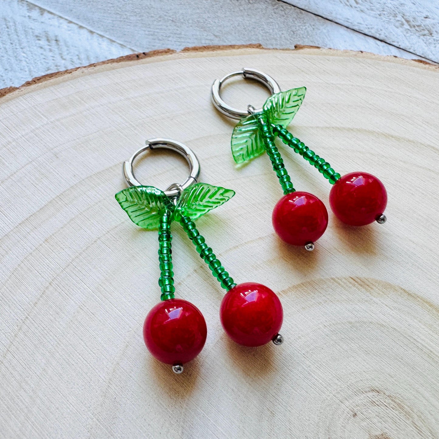 Cherry Earrings, Cherries, Huggie Hoops, Stainless Steel, Cottagecore Jewelry, 80s Vibes, Fruit Earrings, Coquette Gifts for Friend