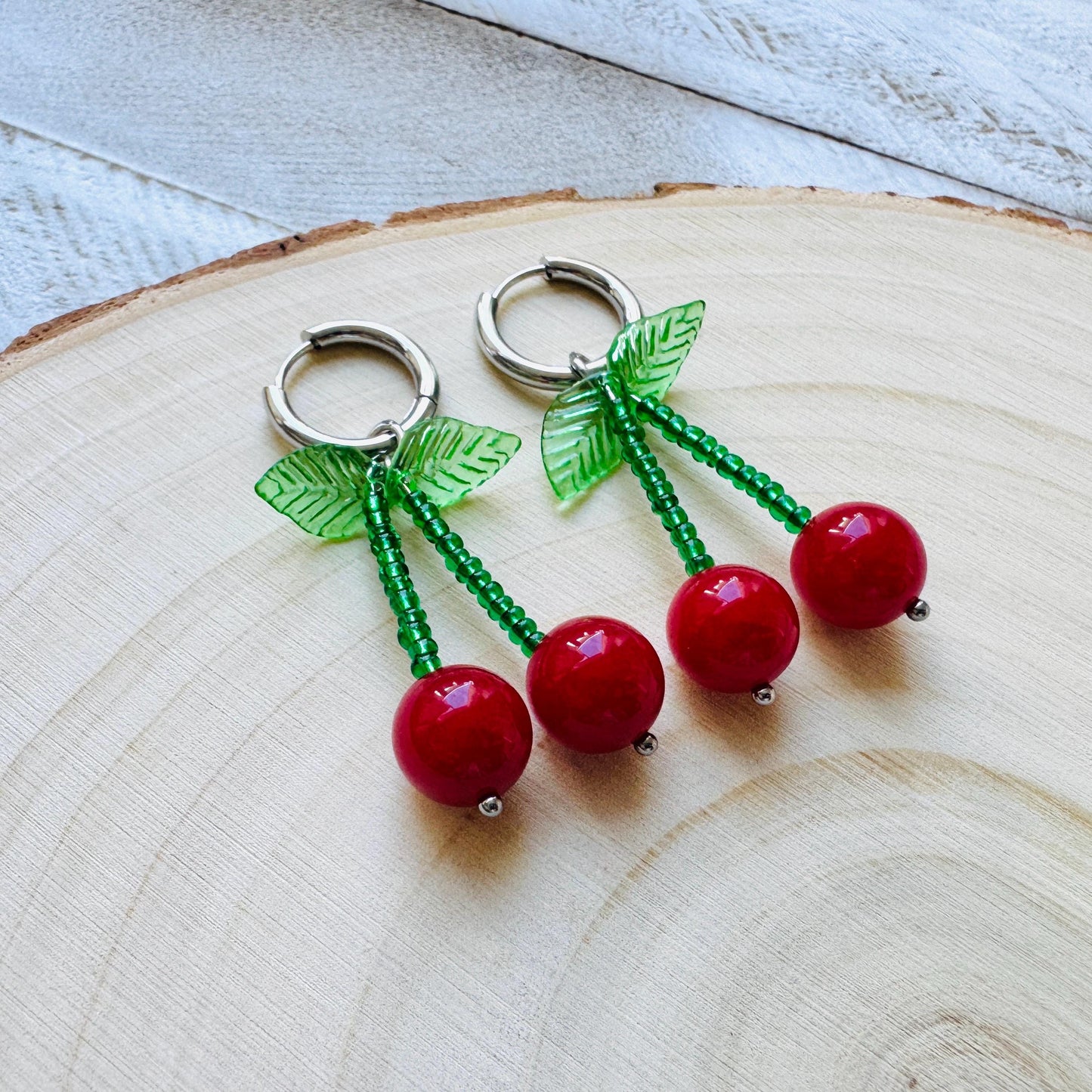 Cherry Earrings, Cherries, Huggie Hoops, Stainless Steel, Cottagecore Jewelry, 80s Vibes, Fruit Earrings, Coquette Gifts for Friend