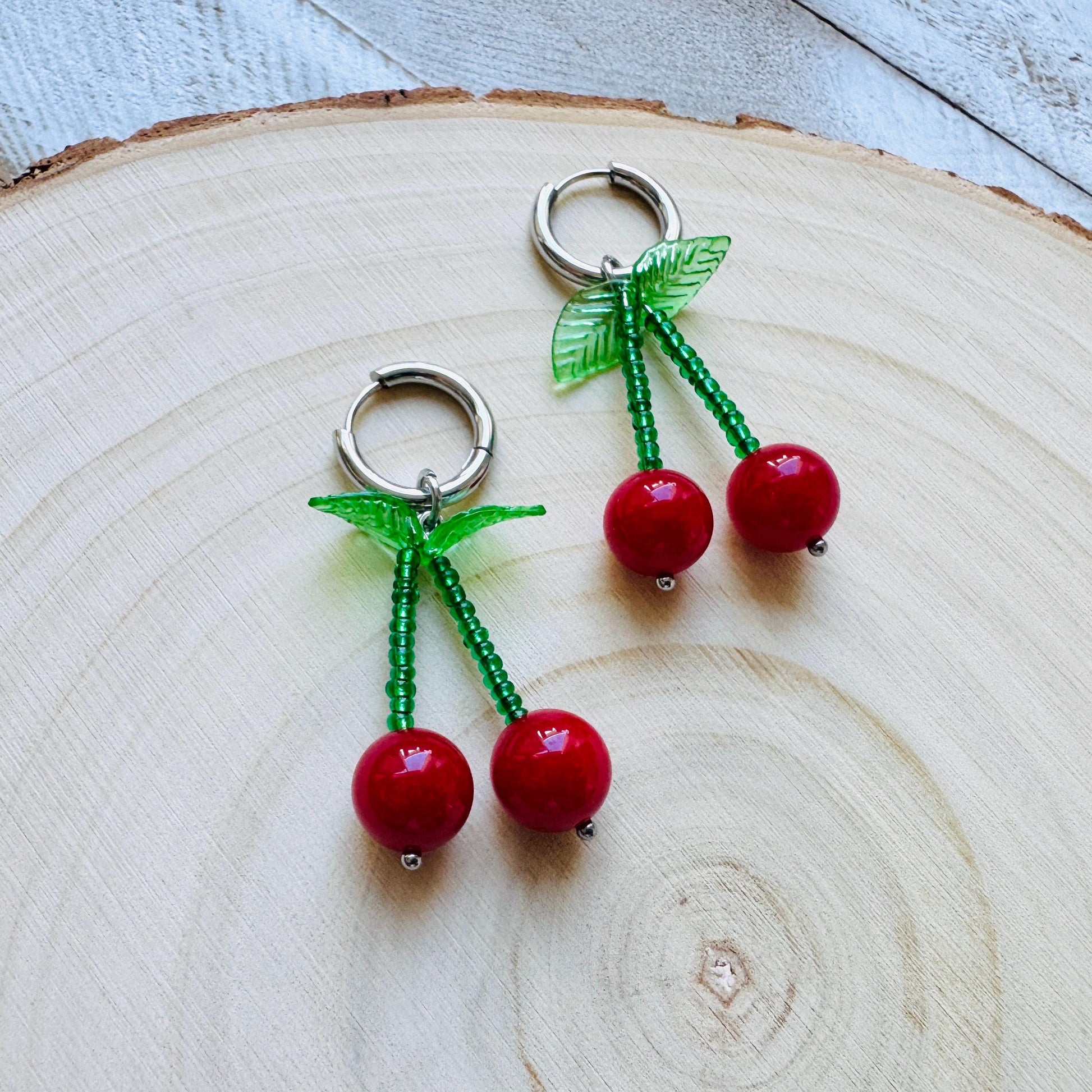 Cherry Earrings, Cherries, Huggie Hoops, Stainless Steel, Cottagecore Jewelry, 80s Vibes, Fruit Earrings, Coquette Gifts for Friend