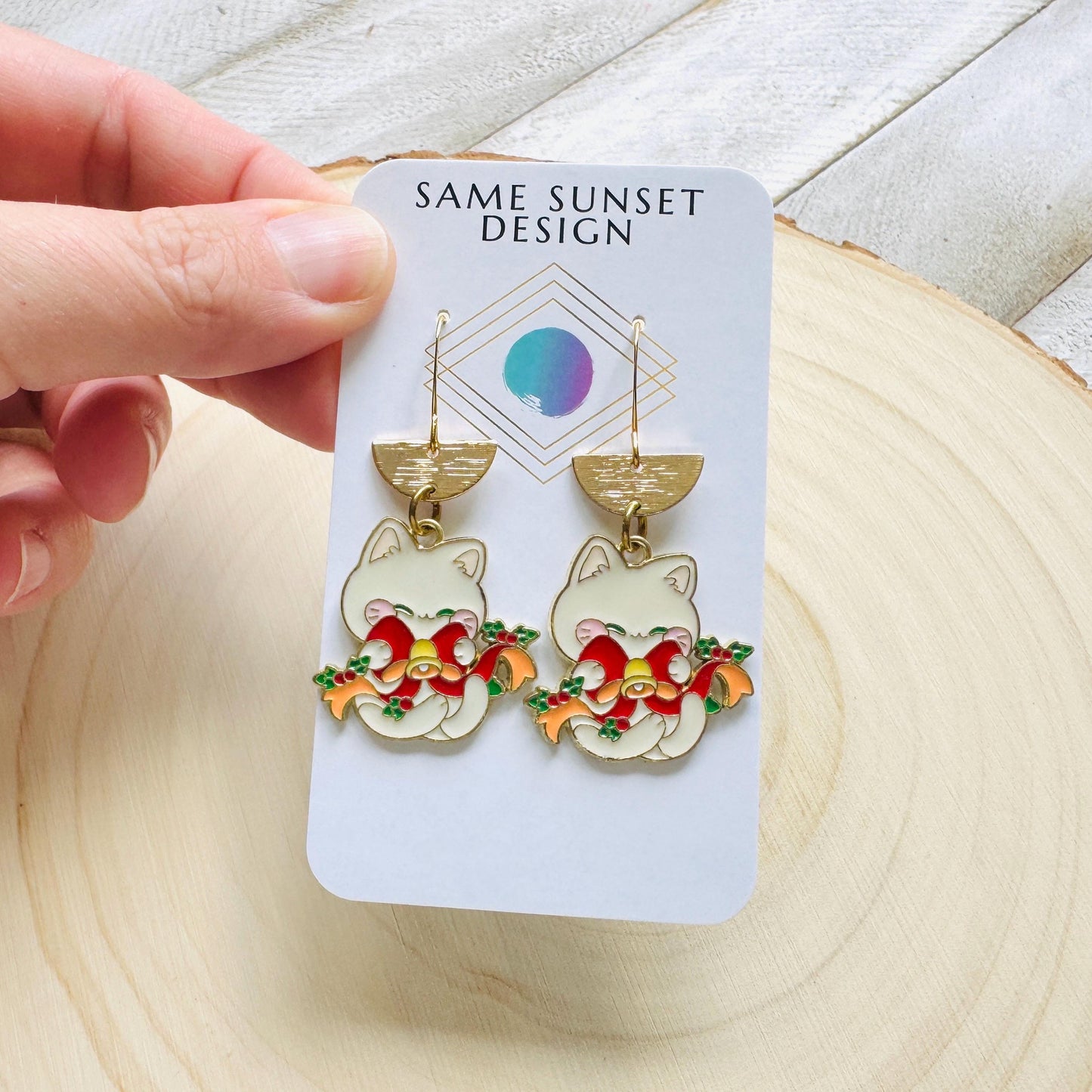 Christmas Cat Earrings, Cat Earrings Dangle, Kawaii, Tween Jewelry, Kitty Jewelry, Boho Dangle Earrings, Christmas Gifts for Aunt